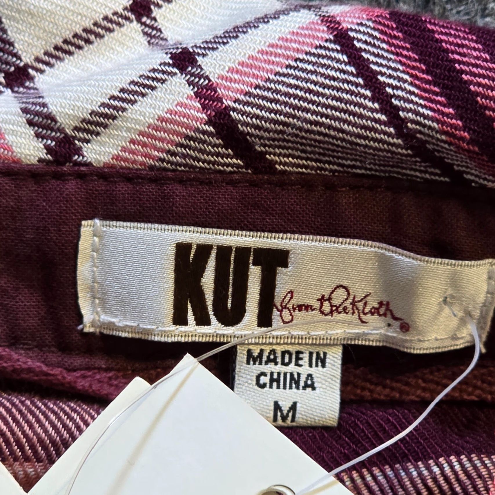 Vintage KUT from the Kloth Top Womens Medium Pink Burgundy Plaid Snap Button Casual Shirt Size M / US 6-8 / IT 42-44 - 5 Thumbnail