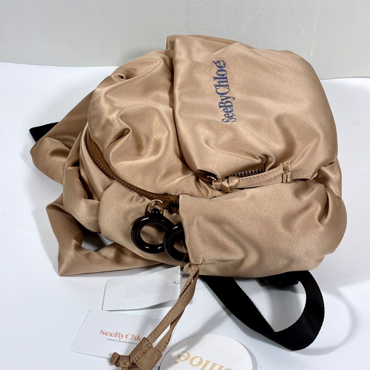 See by Chloe See by Chloe Tilly Satin Mini Backpack Biscotti Beige NWT Size ONE SIZE - 10 Thumbnail