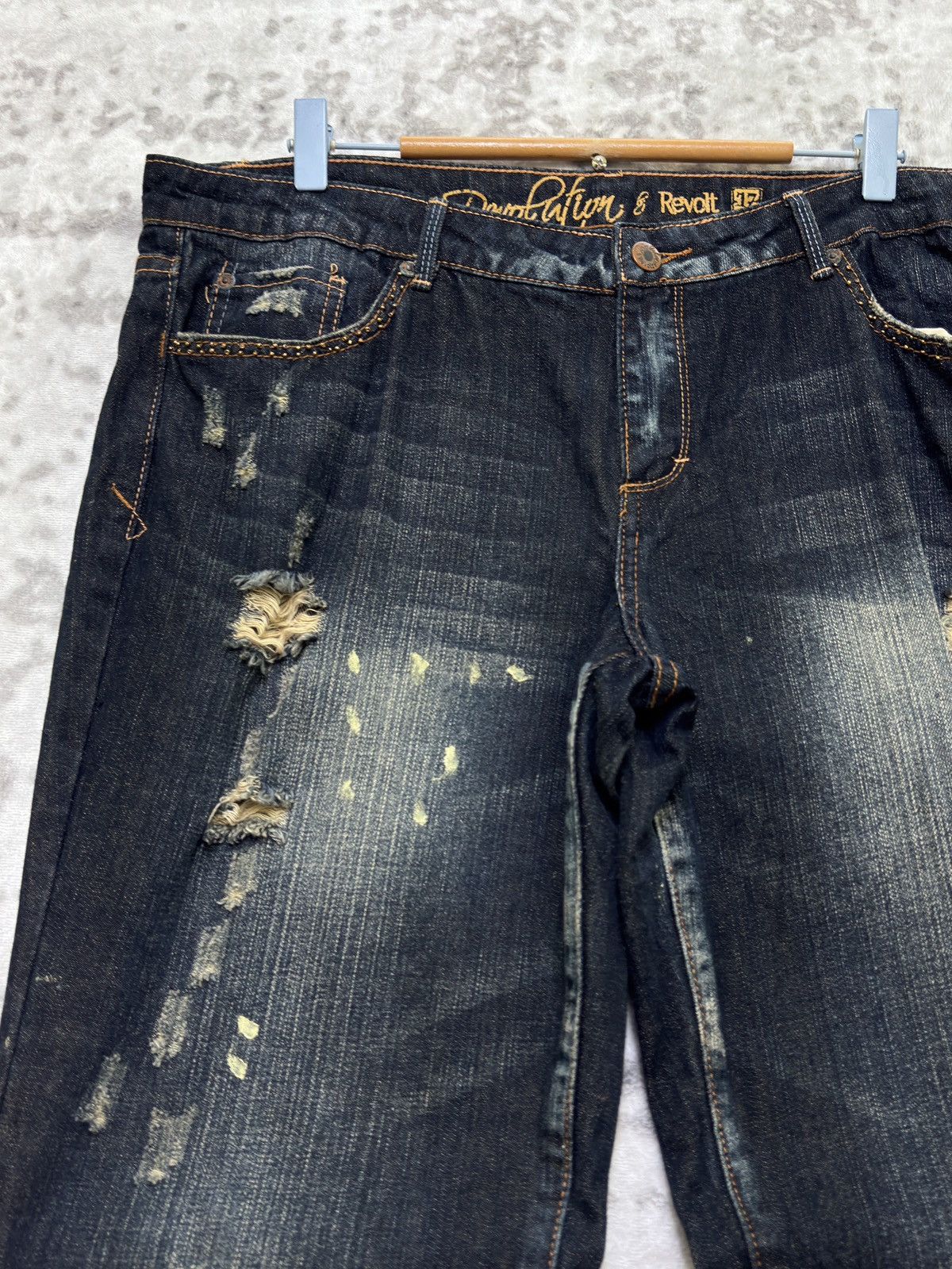 Tornado Mart Revolution Flared Denim Distressed Thrashed Paint Splatter Size US 37 - 4 Thumbnail