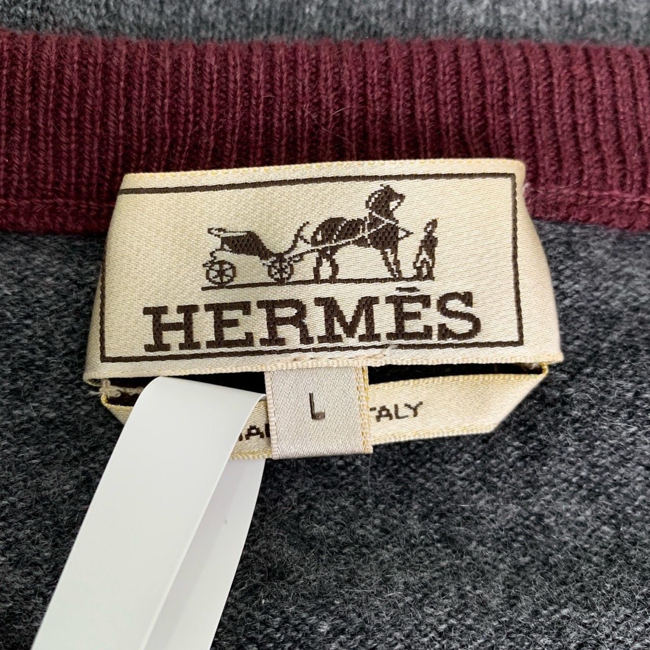 Hermes Hermès Gray Wool Sweater With Burgundy Trim & World Map Grap Size US L / EU 52-54 / 3 - 6 Thumbnail