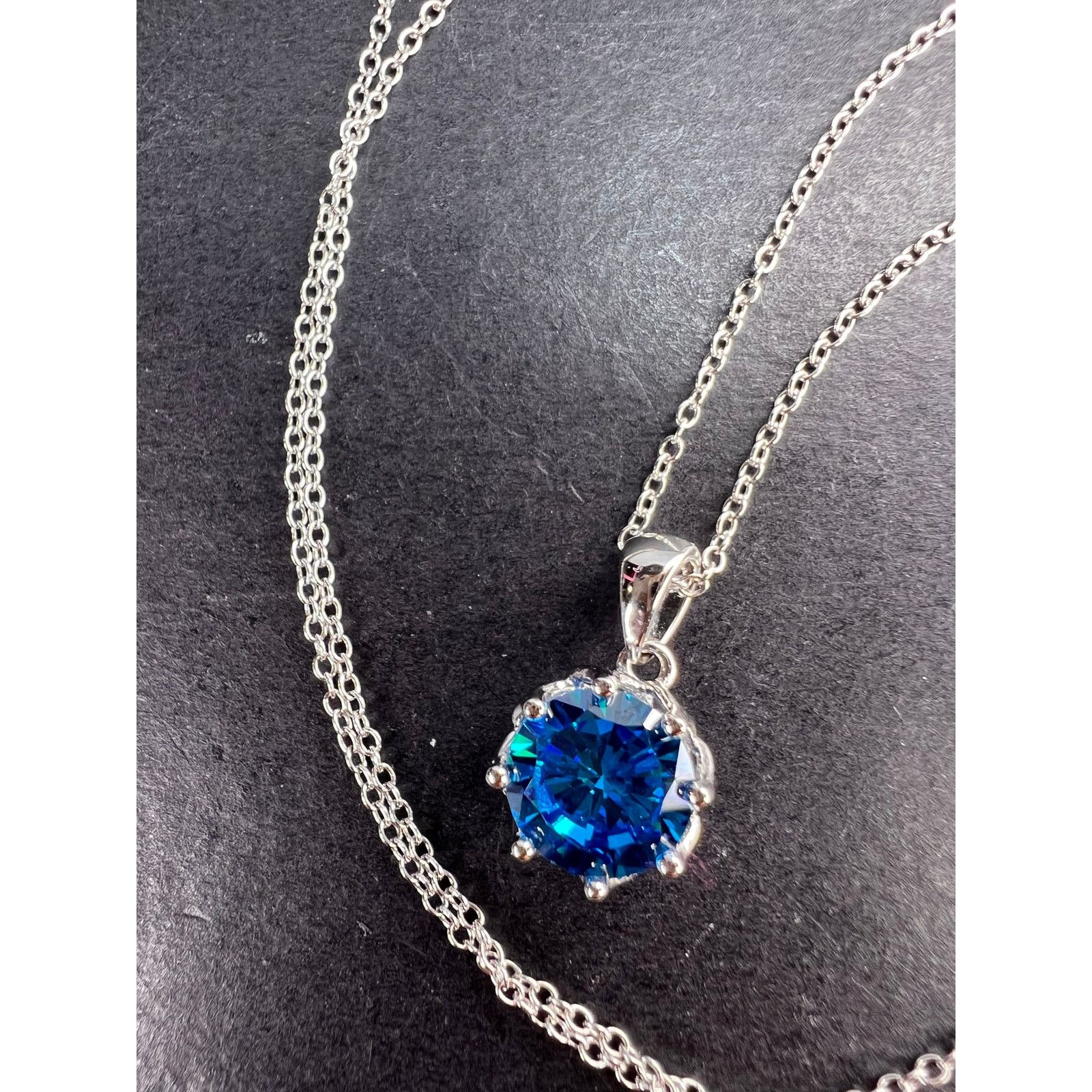 Other NEW Blue CZ rhodium over sterling silver pendant and chain Size ONE SIZE - 4 Thumbnail