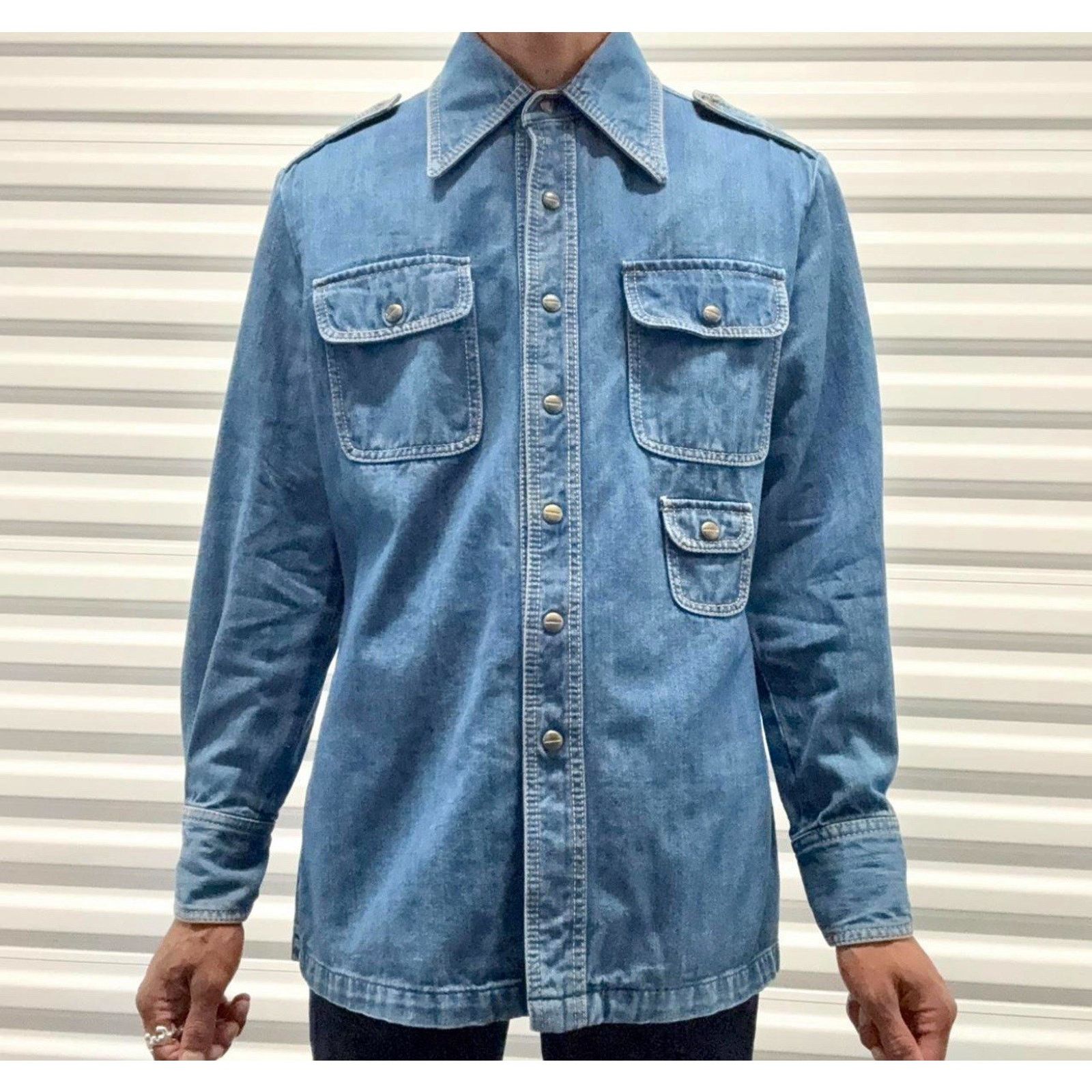 Vintage VTG Prime Time 70s Denim Snap Button Down Blue 42 US 10 Size US XS / EU 42 / 0 - 2 Thumbnail