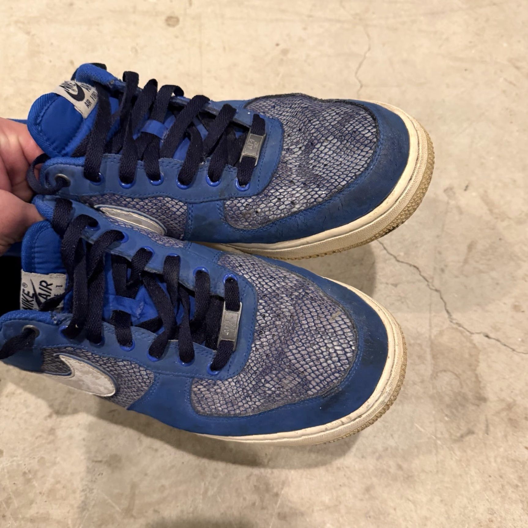 Nike Nike Air Force 1 488298-410 Snake Skin Blue White Mens 11 Low Top DISTRESSED Sneaker Size US M / EU 48-50 / 2 - 4 Thumbnail