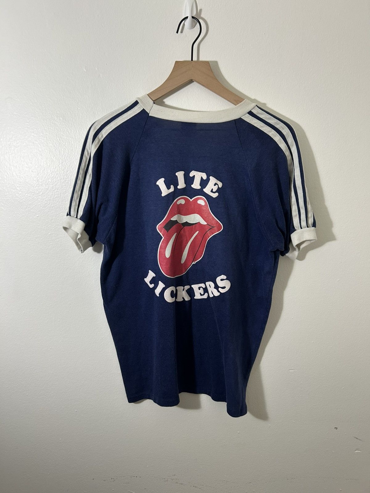 Band Tees × The Rolling Stones × Vintage True Vintage 70’s Rolling Stones Flock Print Ragland T Shirt Size US L / EU 52-54 / 3 - 1 Thumbnail