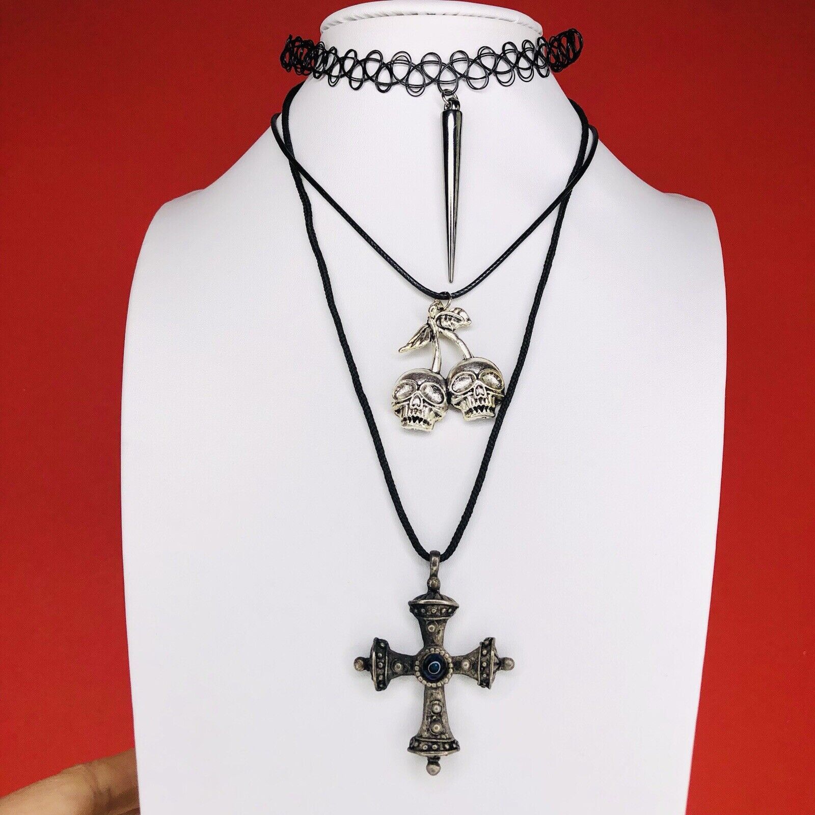 Other Lot of 3 Whimsigoth Necklace Choker Black Rope Cord Cross Size ONE SIZE - 5 Thumbnail