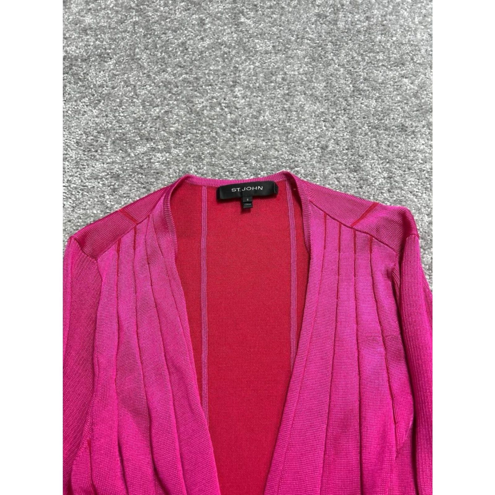 St. John St John Cardigan Sweater Womens Small Pink Striped Tight Knit Open Front Size S / US 4 / IT 40 - 3 Thumbnail