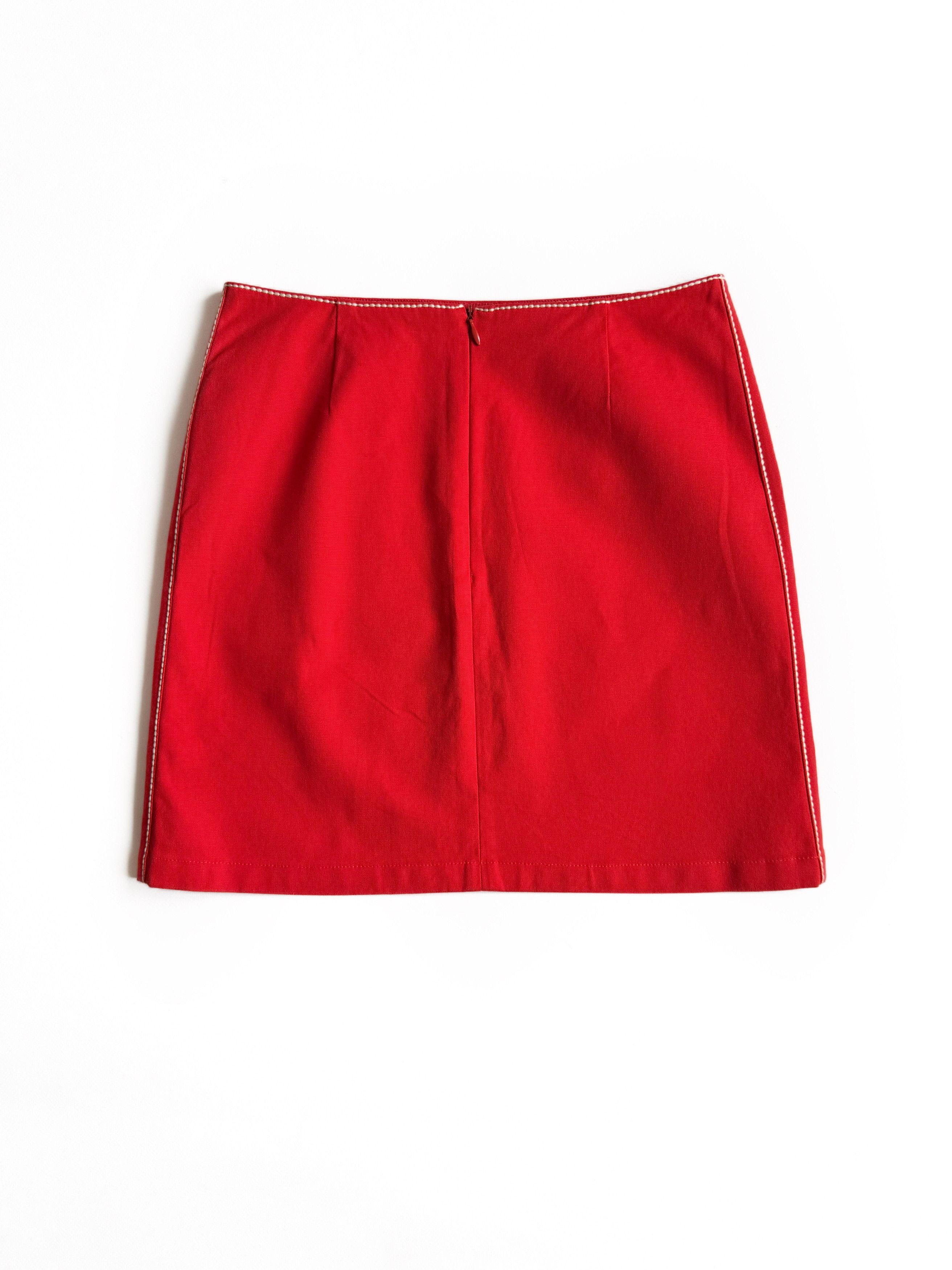 PAULE KA Paule Ka Red Textured Mini Skirt Contrast Stitch 60s Style Size 26" / US 2 / IT 38 - 4 Thumbnail