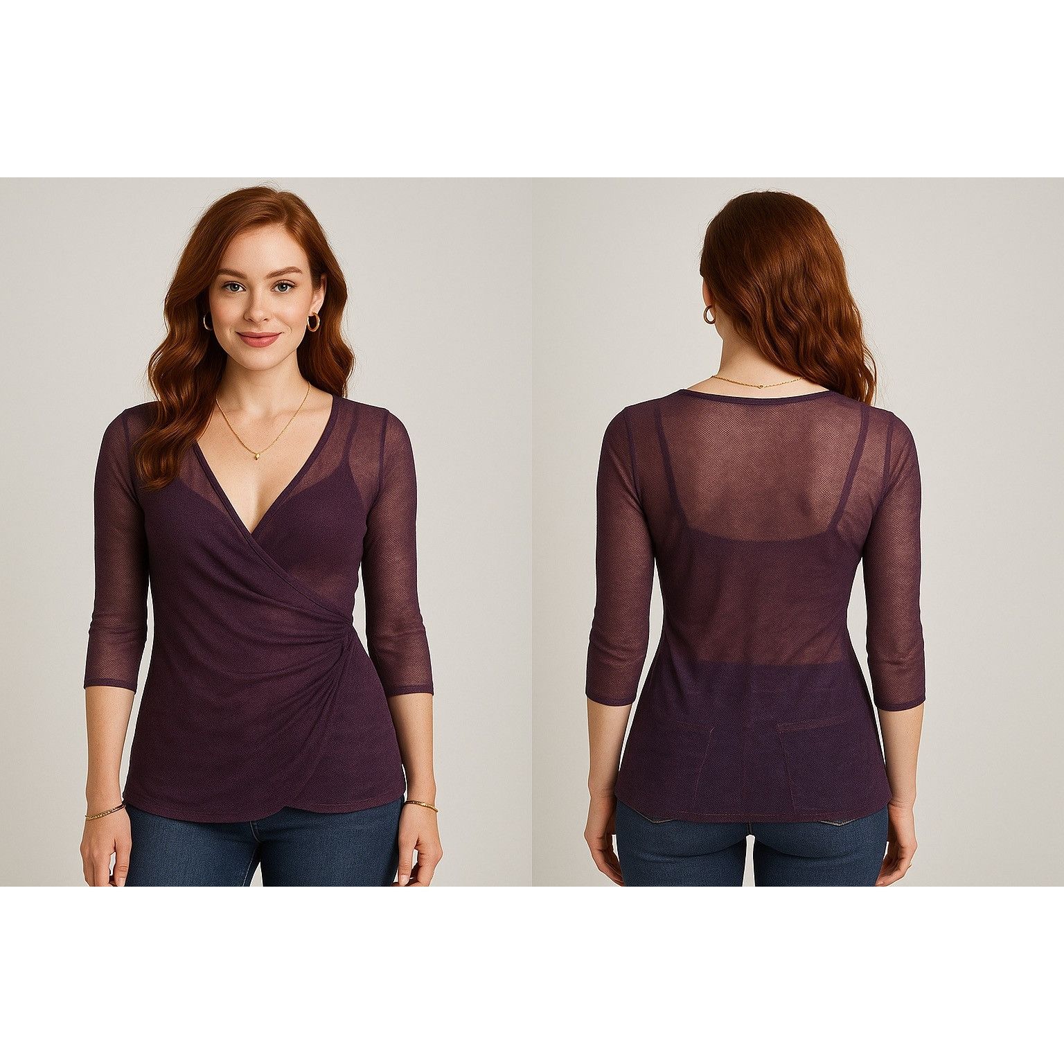 Other Sweet Pea Top by Stacy Frati Sheer Deep Ruched Wrap Purple Size M / US 6-8 / IT 42-44 - 1 Thumbnail