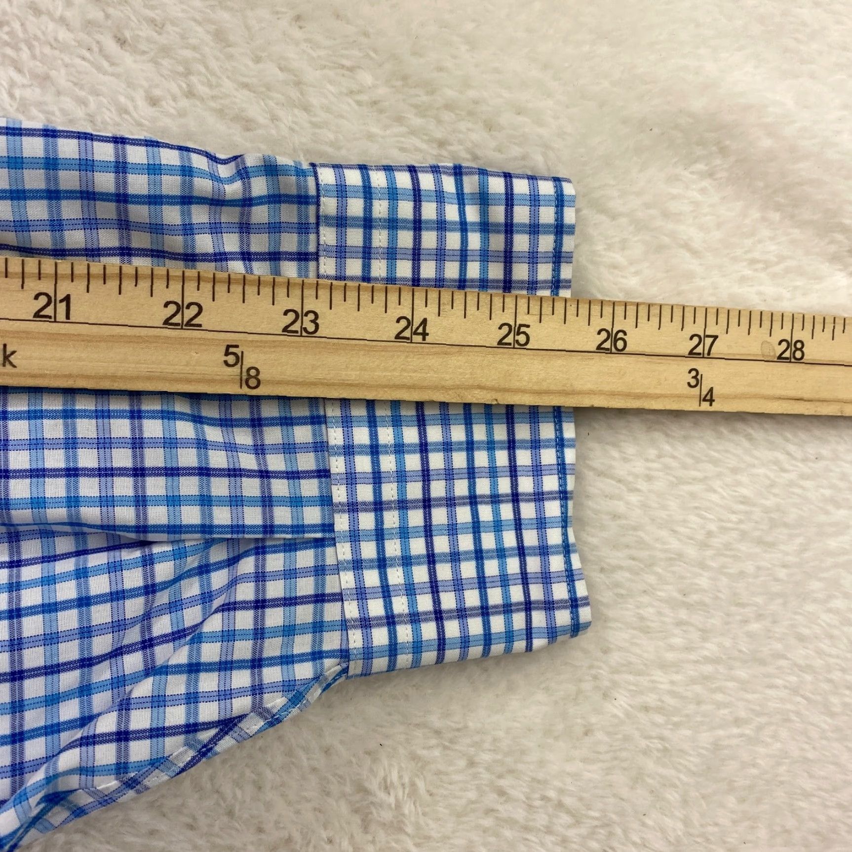 Vintage Kirkland Signature Mens XL 17 34/35 Non-Iron Dress Shirt Wrinkle Free NWT White/Blue Check 100% Cotton Button-Down Collar 17 Neck Size 46R - 4 Thumbnail