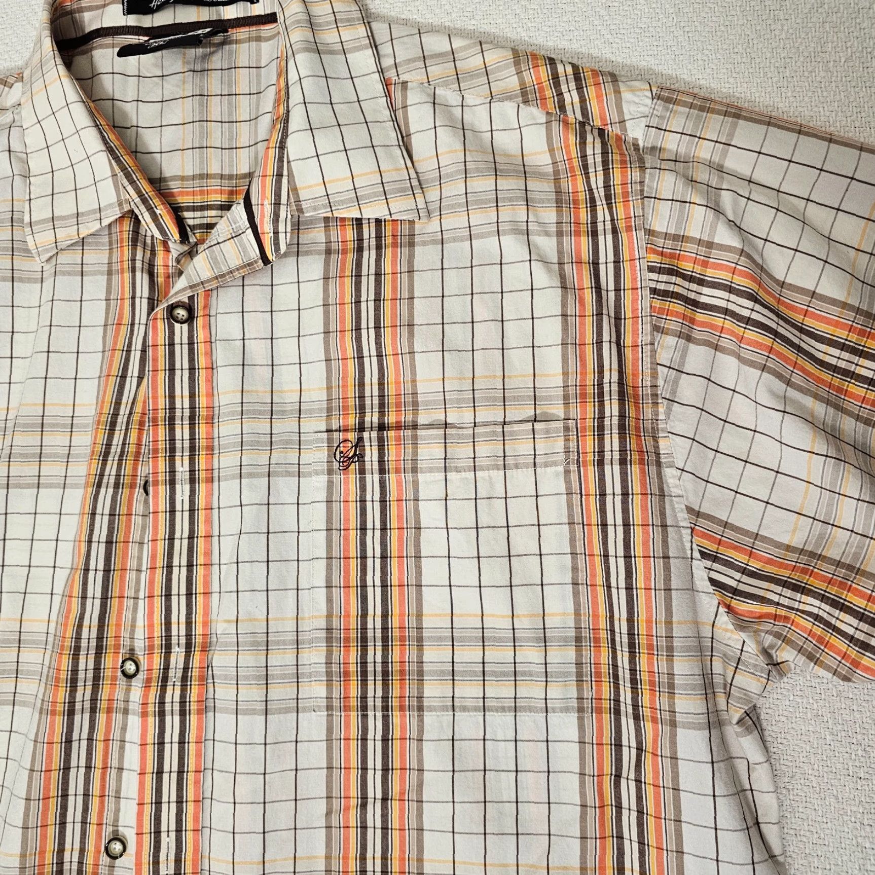 Southpole Southpole Button-Up Shirt Short Sleeve White Orange Plaid Button Down Collar Mens L Size US L / EU 52-54 / 3 - 4 Thumbnail