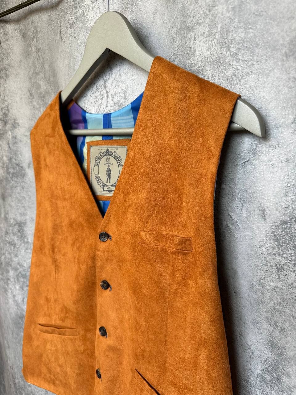 Designer House of Cavani Orange Suede Look Waistcoat Vest Retro Size 44R - 6 Thumbnail