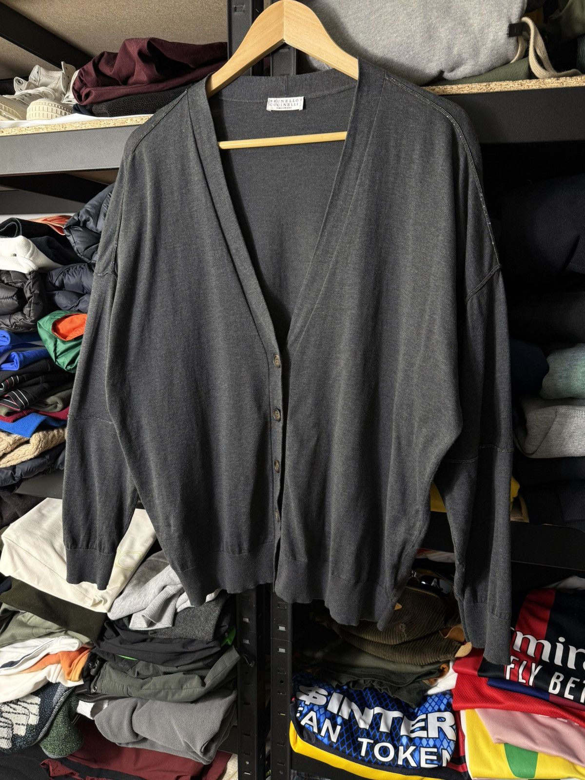 Brunello Cucinelli Brunello Cucinelli Cashmere Cotton Cardigan Gray Size L Size L / US 10 / IT 46 - 6 Thumbnail