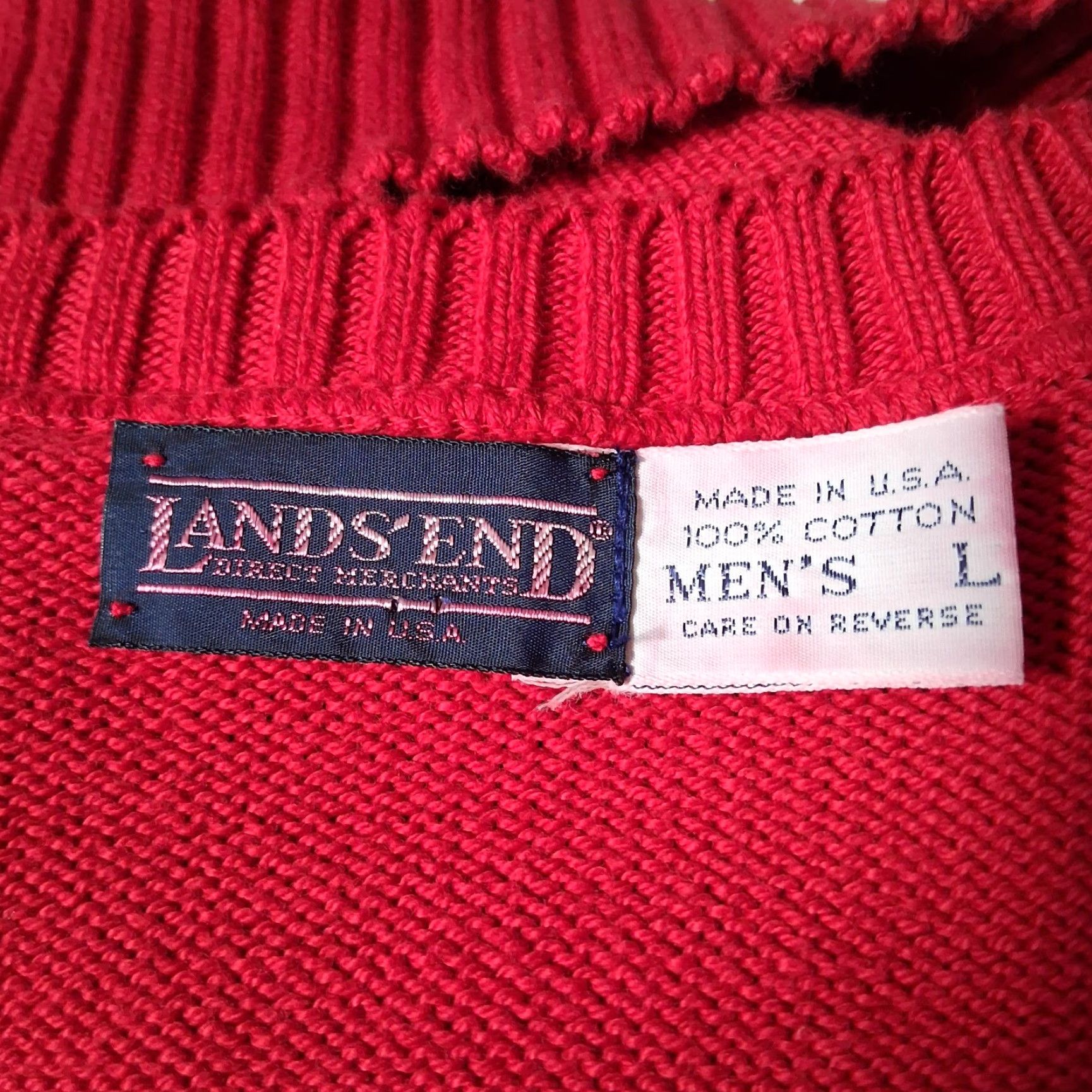 Lands' End VINTAGE Lands' End Sweater Vest Men's L Red 1990s V-Neck Knit Cotton Casual Casual/Office Wear 90s USA Size US L / EU 52-54 / 3 - 6 Thumbnail