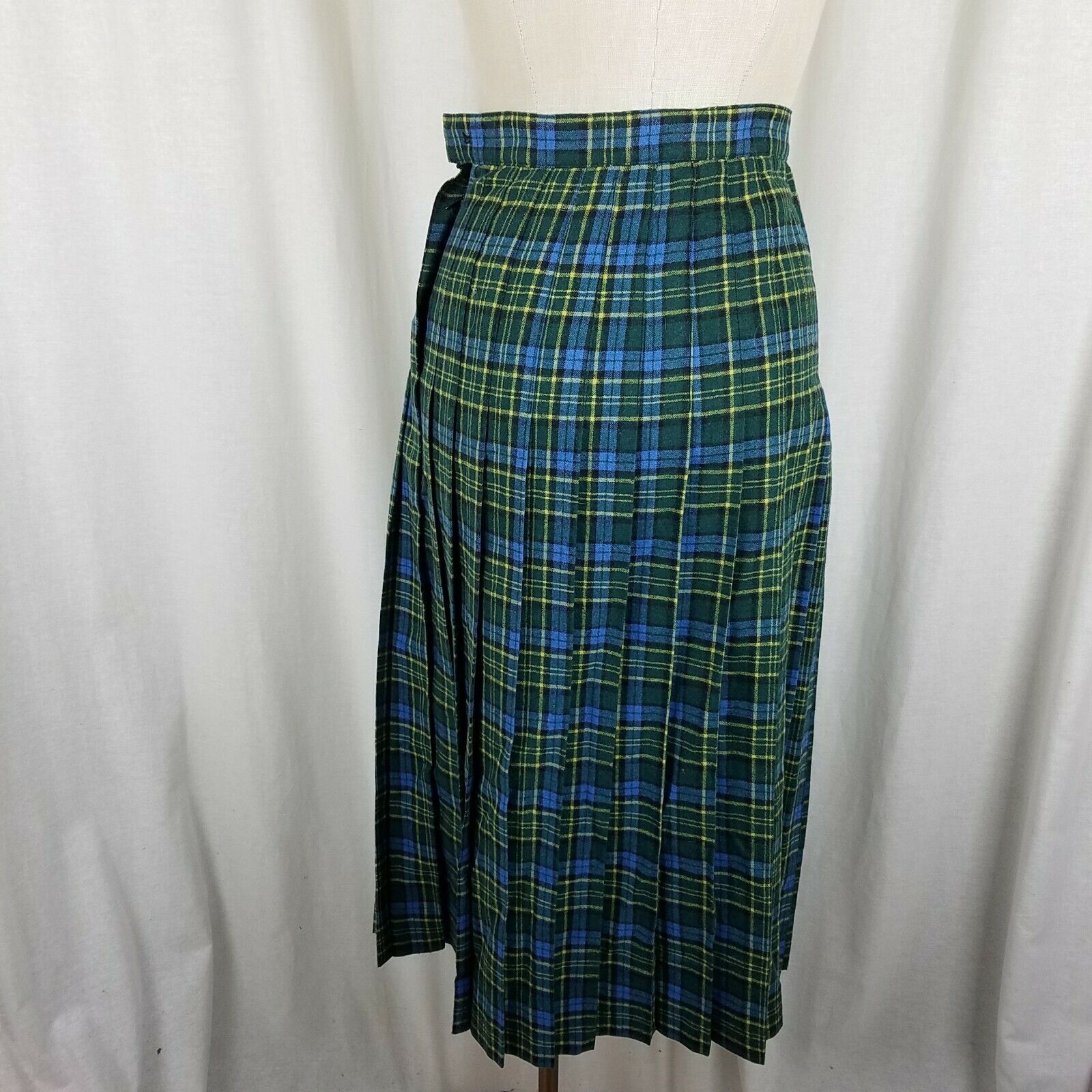 Vintage Vtg Crazy Horse Wool Tartan Plaid Pleated Midi Skirt Sz 5/6 Size 28" / US 6 / IT 42 - 4 Thumbnail