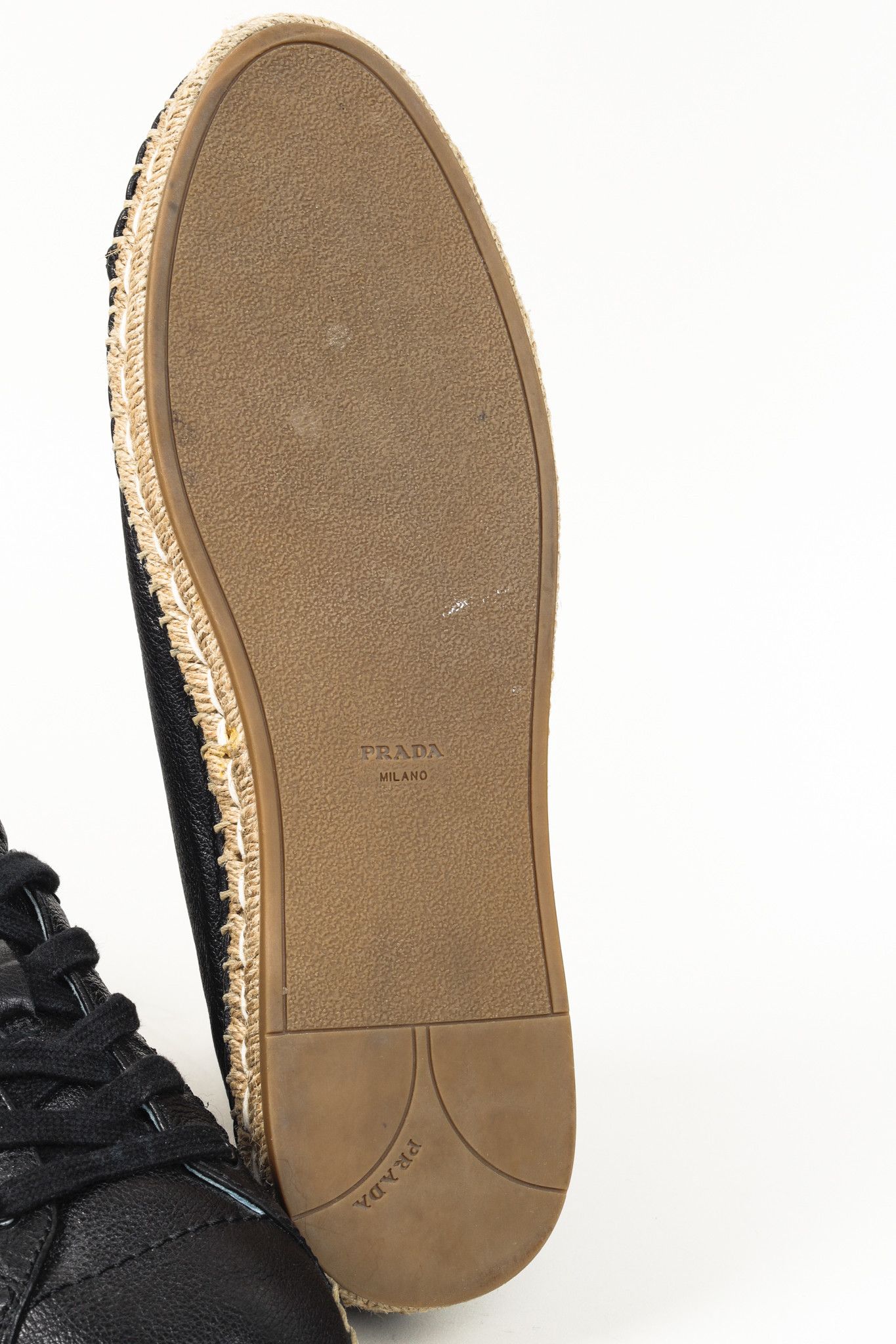 Prada Prada Black Leather Blue Tab Double Jute Platform Espadrille Size US 11 / IT 41 - 5 Thumbnail
