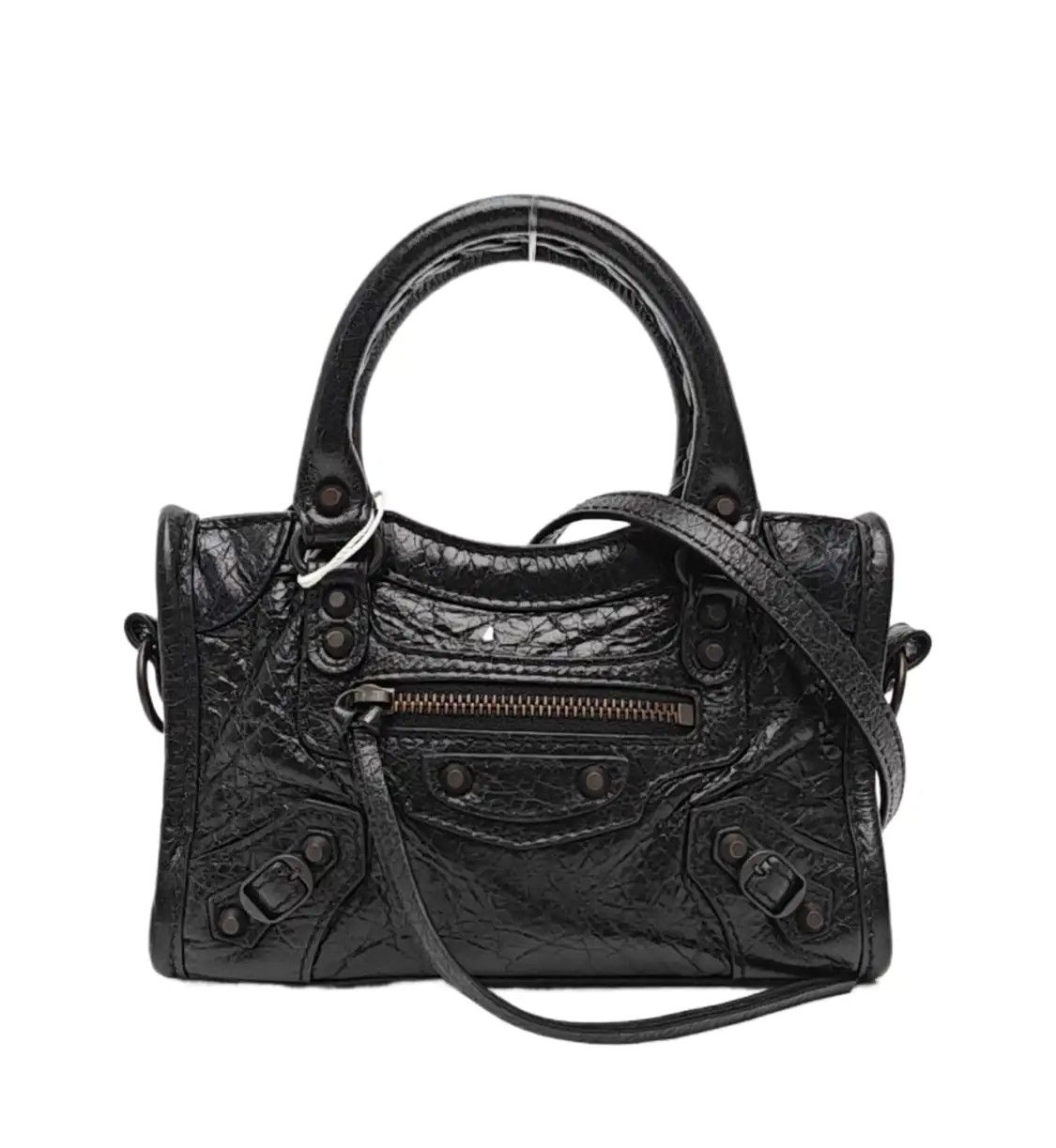 Balenciaga BALENCIAGA Le City Nano black sheepskin stud fringe Motorcycle shoulder bag hand Size ONE SIZE - 1 Thumbnail
