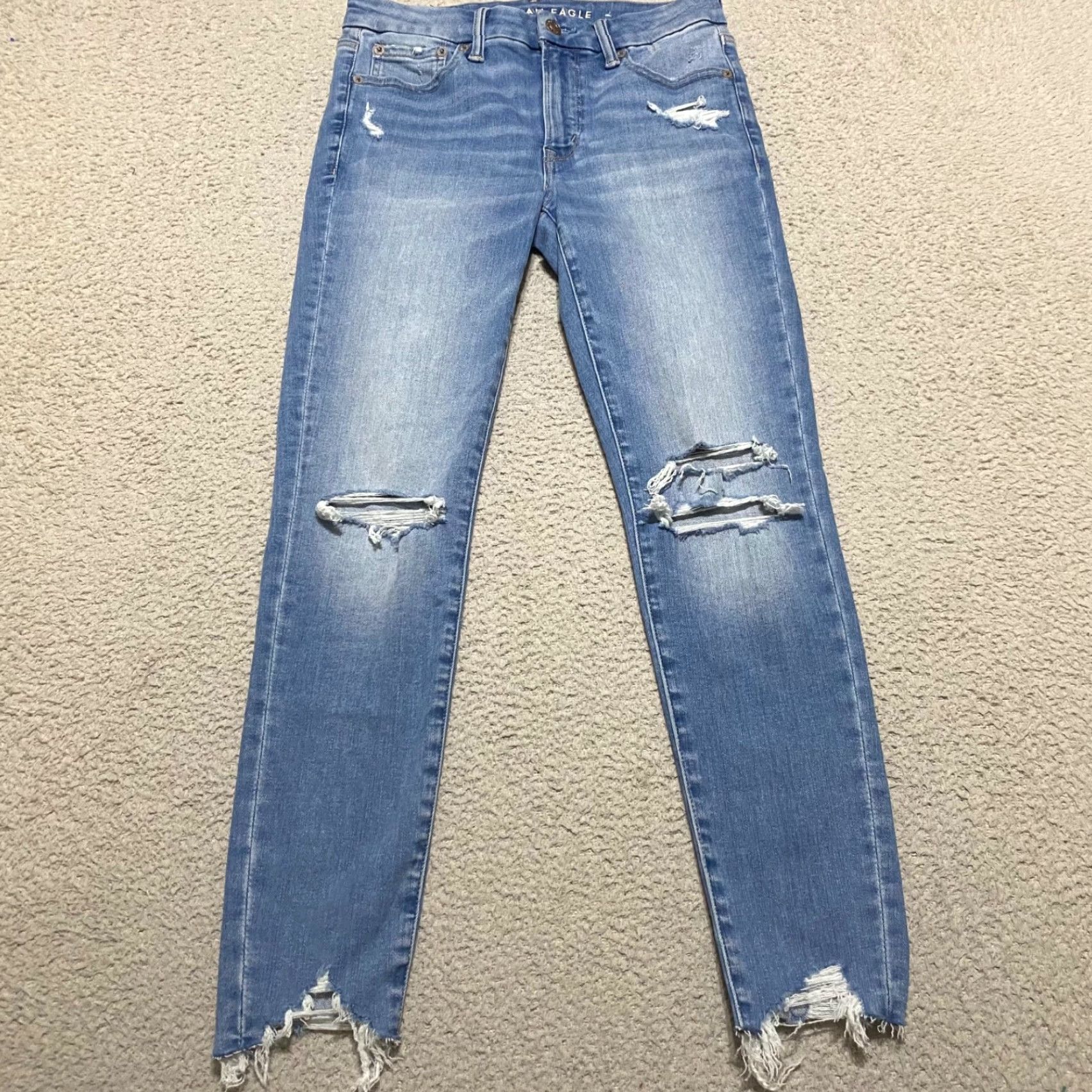 American Eagle Outfitters American Eagle Jeans Womens 4P Blue Denim High Rise Jegging Distressed Raw Hem Size 27" / US 4 / IT 40 - 2 Thumbnail