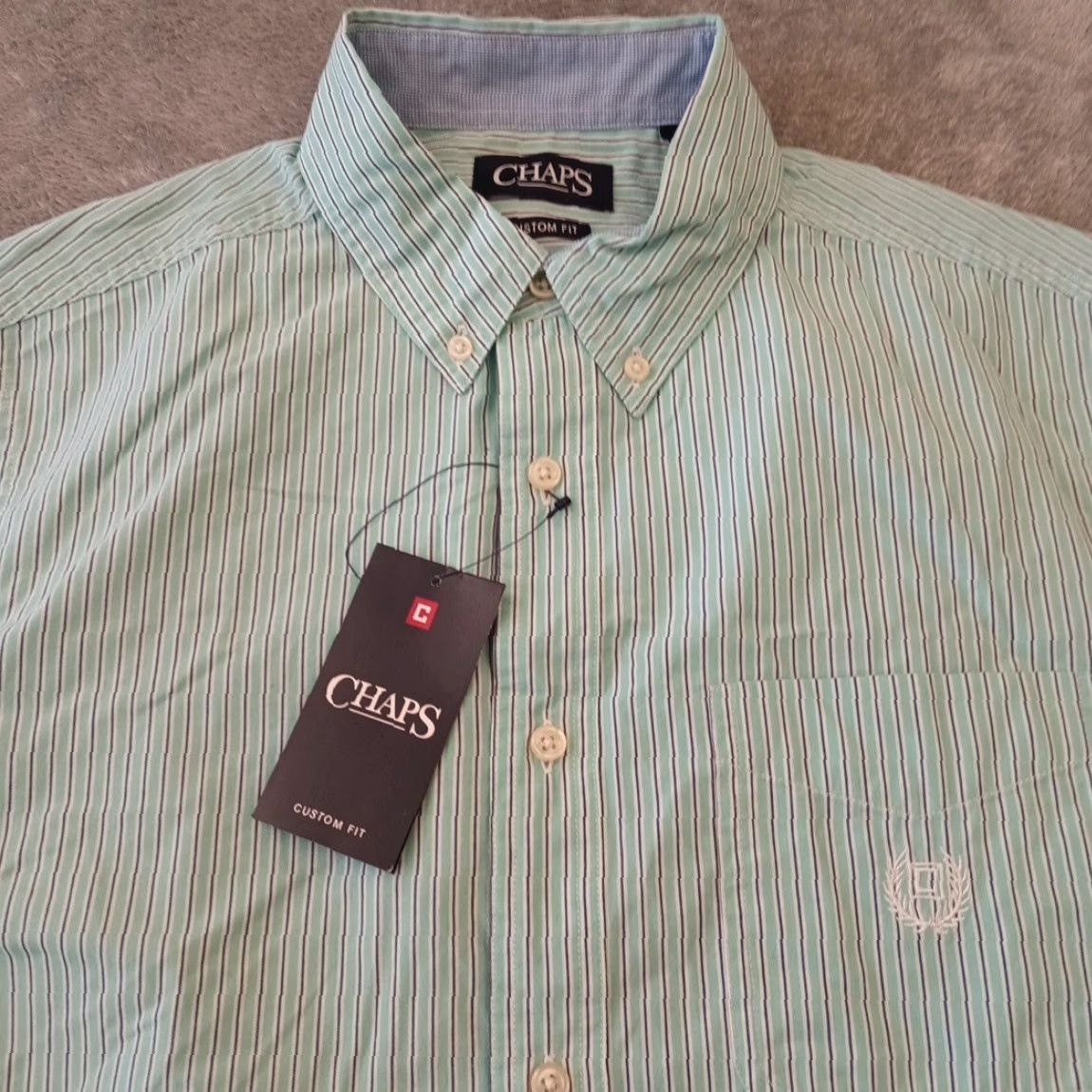 Chaps Chaps Shirt Mens M Blue Striped Button-Down Short Sleeve Casual Cotton Blend New Regular Fit Size US M / EU 48-50 / 2 - 3 Thumbnail