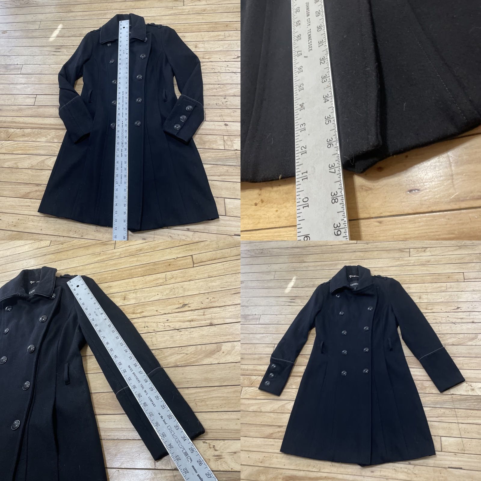 Express VINTAGE Express Wool Trench Peacoat Women S Black 10 Button Leopard Cheetah Lined Heavy Overcoat w/o Belt Coat Women Black xs? Size S / US 4 / IT 40 - 9 Thumbnail
