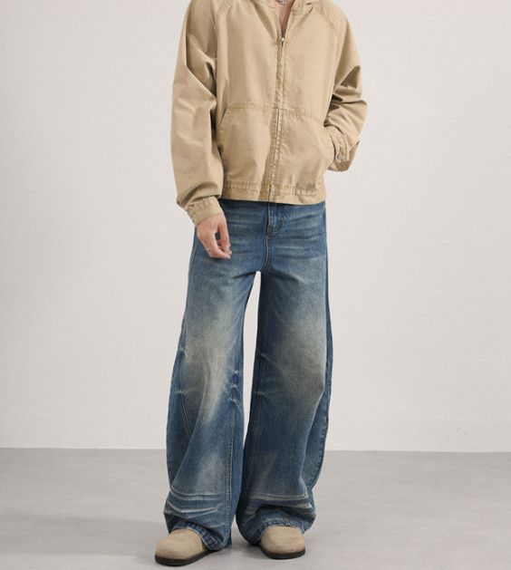 Japanese Brand Men's American Retro Whiskered Baggy Cutaway Jeans Size US 32 / EU 48 - 2 Thumbnail