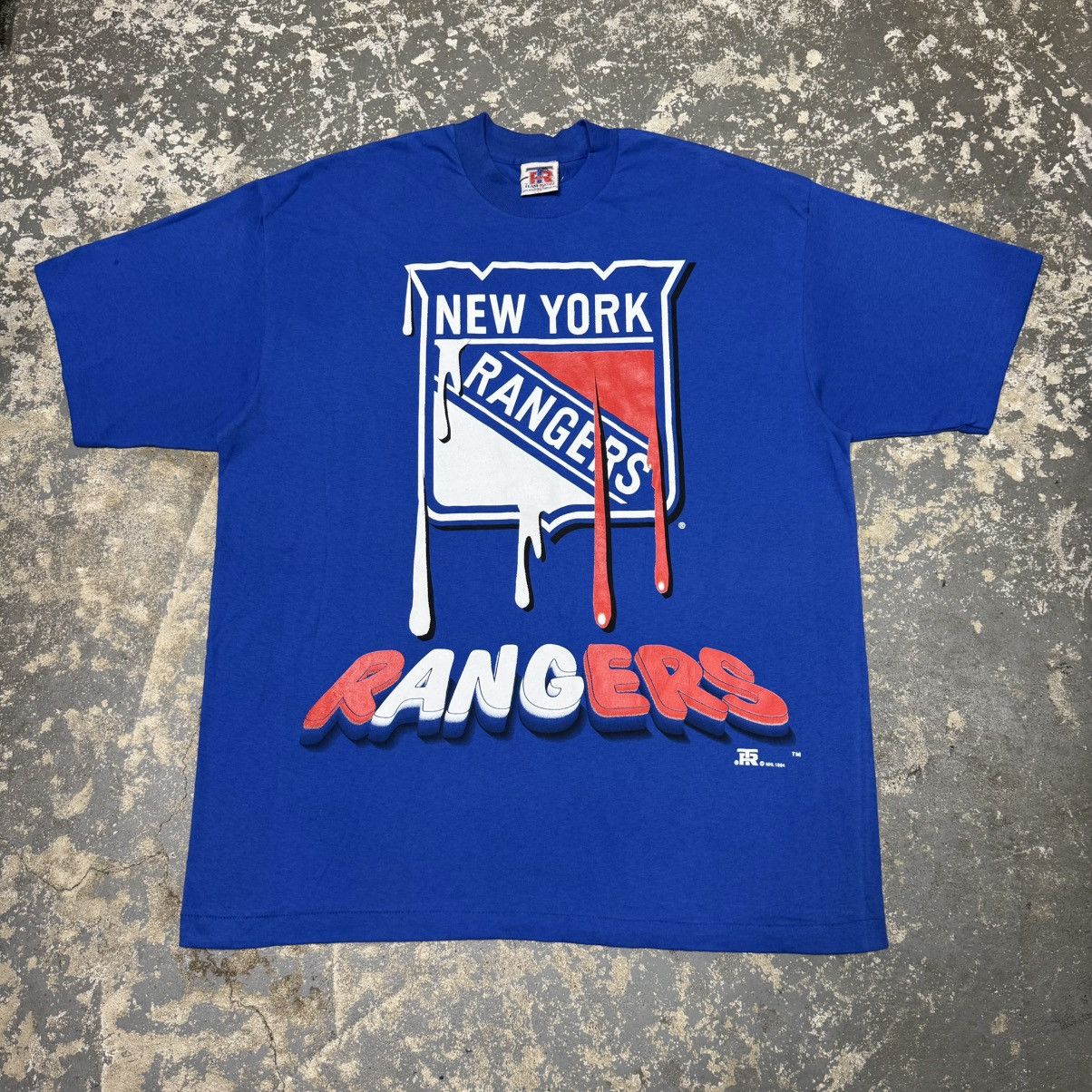 NHL Vintage New York Rangers Water Drip Logo NHL Tshirt 1994 Size US XL / EU 56 / 4 - 1 Thumbnail