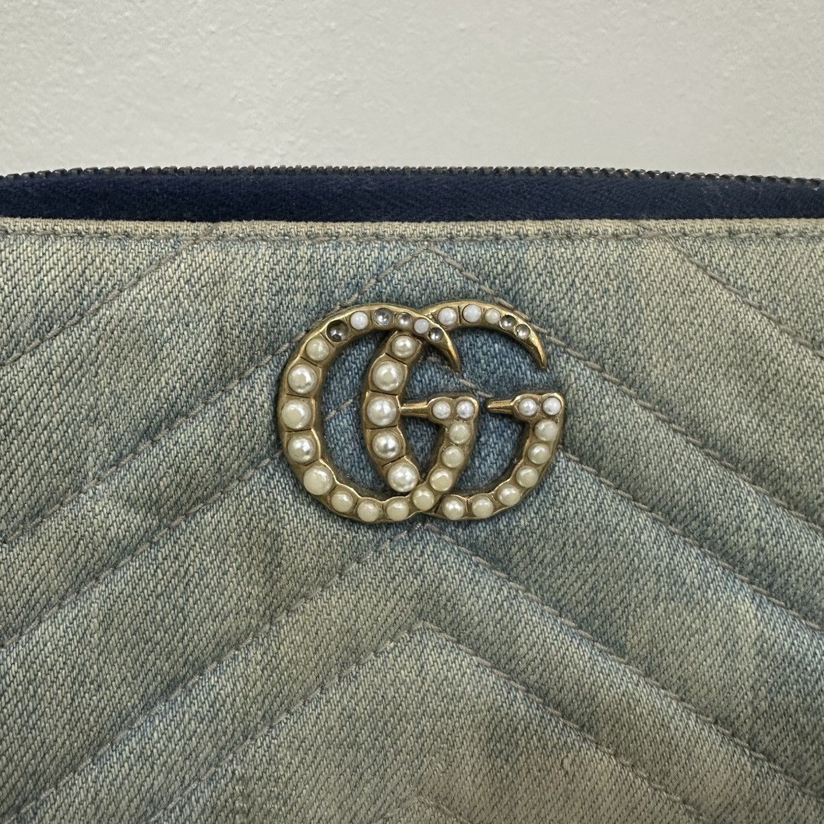 Gucci ‼️YES‼️AUTHENTIC GUCCI GG ROUND ZIPPER WALLET BLUE DENIM Size ONE SIZE - 4 Thumbnail