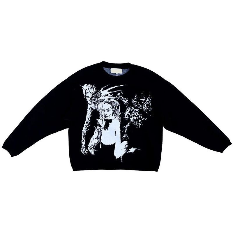 image of Vintage Gothic Y2K Streetwear Sweater Retro Kawaii Girl in Black, Men's (Size Medium)