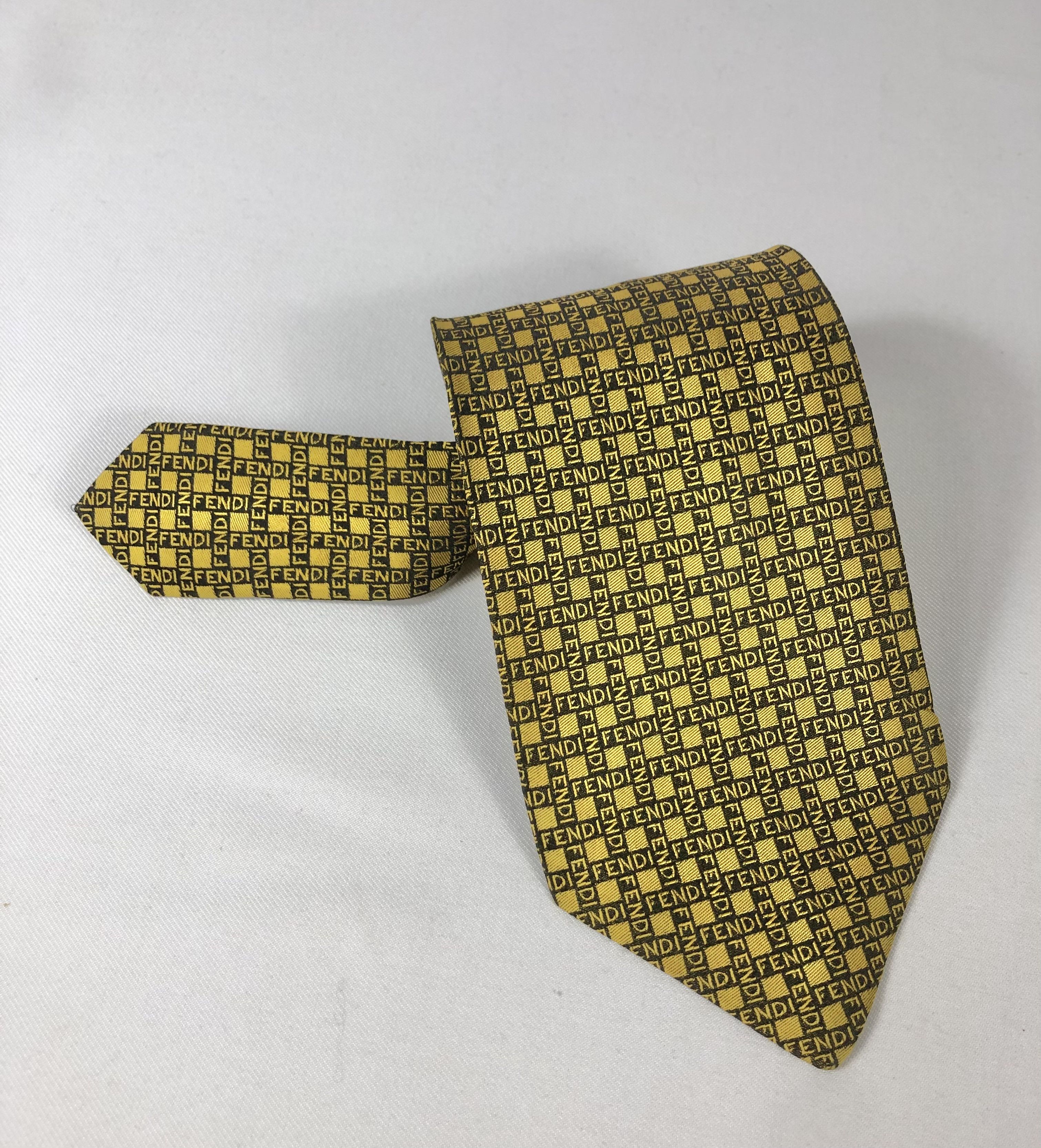 Fendi Rare Fendi Cravatte Gold Monogram Silk Tie Made in Italy Size ONE SIZE - 9 Thumbnail