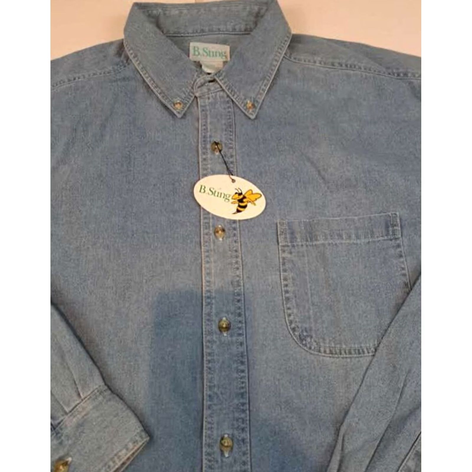 Vintage NWT B-Sting Denim Blue Button-Up Long Sleeve Shirt XXL Men Regular Size 2XL Solid Blue Jeans not included Size US XXL / EU 58 / 5 - 4 Thumbnail