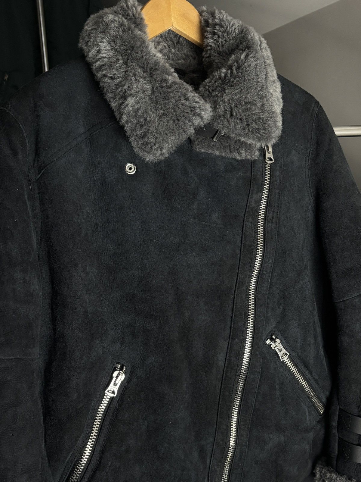Acne Studios Acne Studios Dark Navy Velocite Suede Shearling Jacket Pilot Size M / US 6-8 / IT 42-44 - 4 Thumbnail