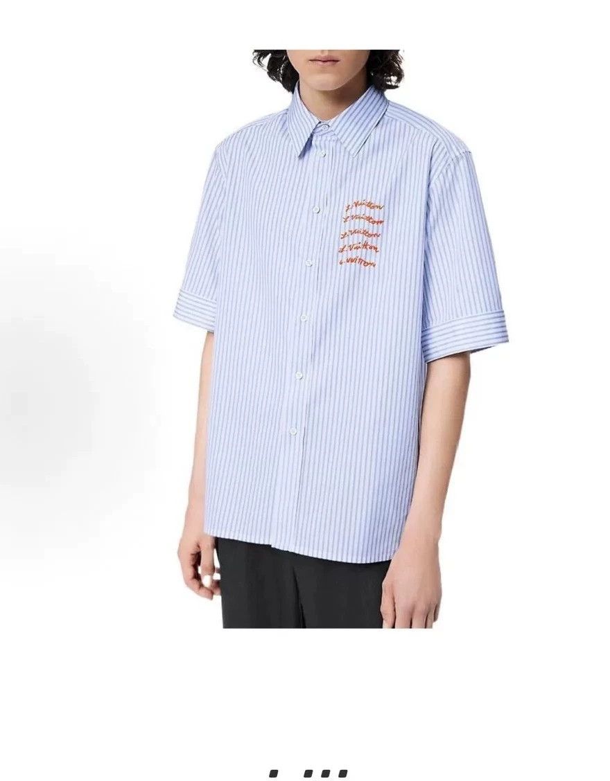 Louis Vuitton LV Blue White Vertical Stripe Short-Sleeve Shirt Men's S Size US S / EU 44-46 / 1 - 7 Thumbnail