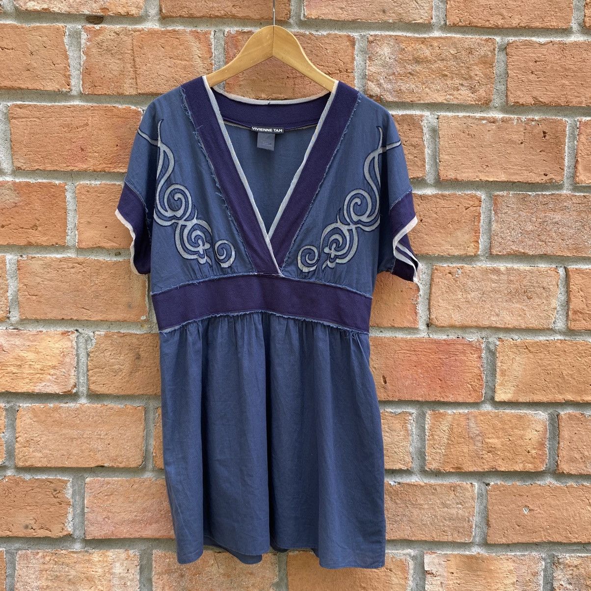 Vivienne Tam VIVIENNE TAM Boho Navy V-Neck Tunic Top Size XS / US 0-2 / IT 36-38 - 1 Thumbnail