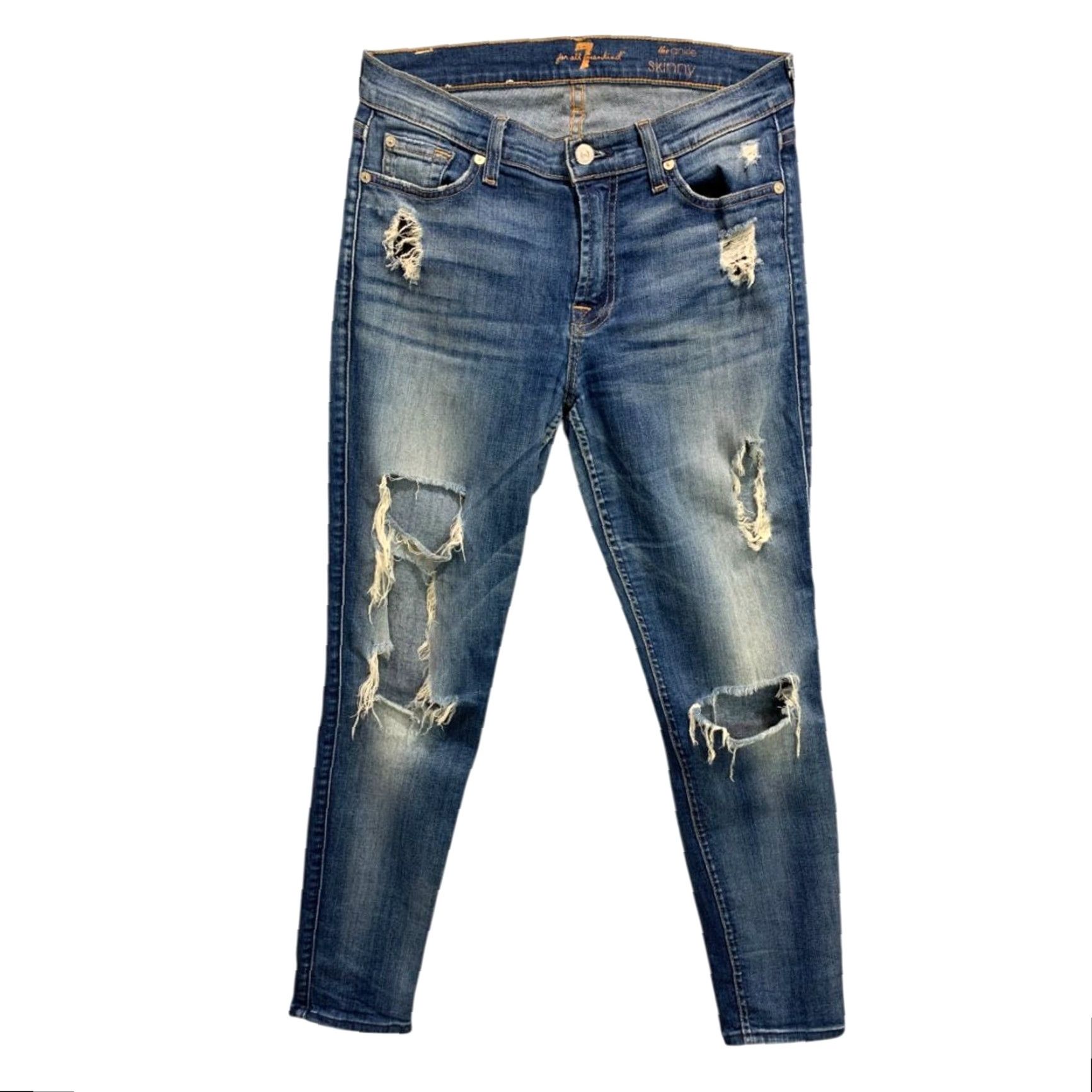7 For All Mankind 7 For All Mankind Jeans Skinny Womens Size 25 Blue Distressed The Ankle Slim Fit Obvious Jeans Women Size 42" / US 20 - 2 Thumbnail