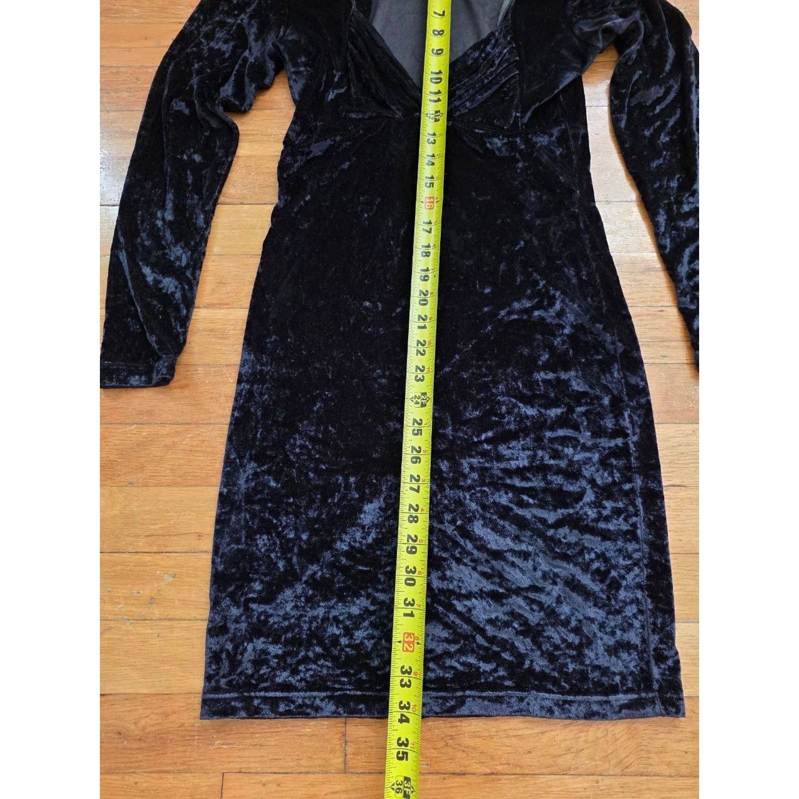 Global Work Perspective Vintage Dress Velvet V-neck Navy Medium A001276 Size M / US 6-8 / IT 42-44 - 2 Thumbnail