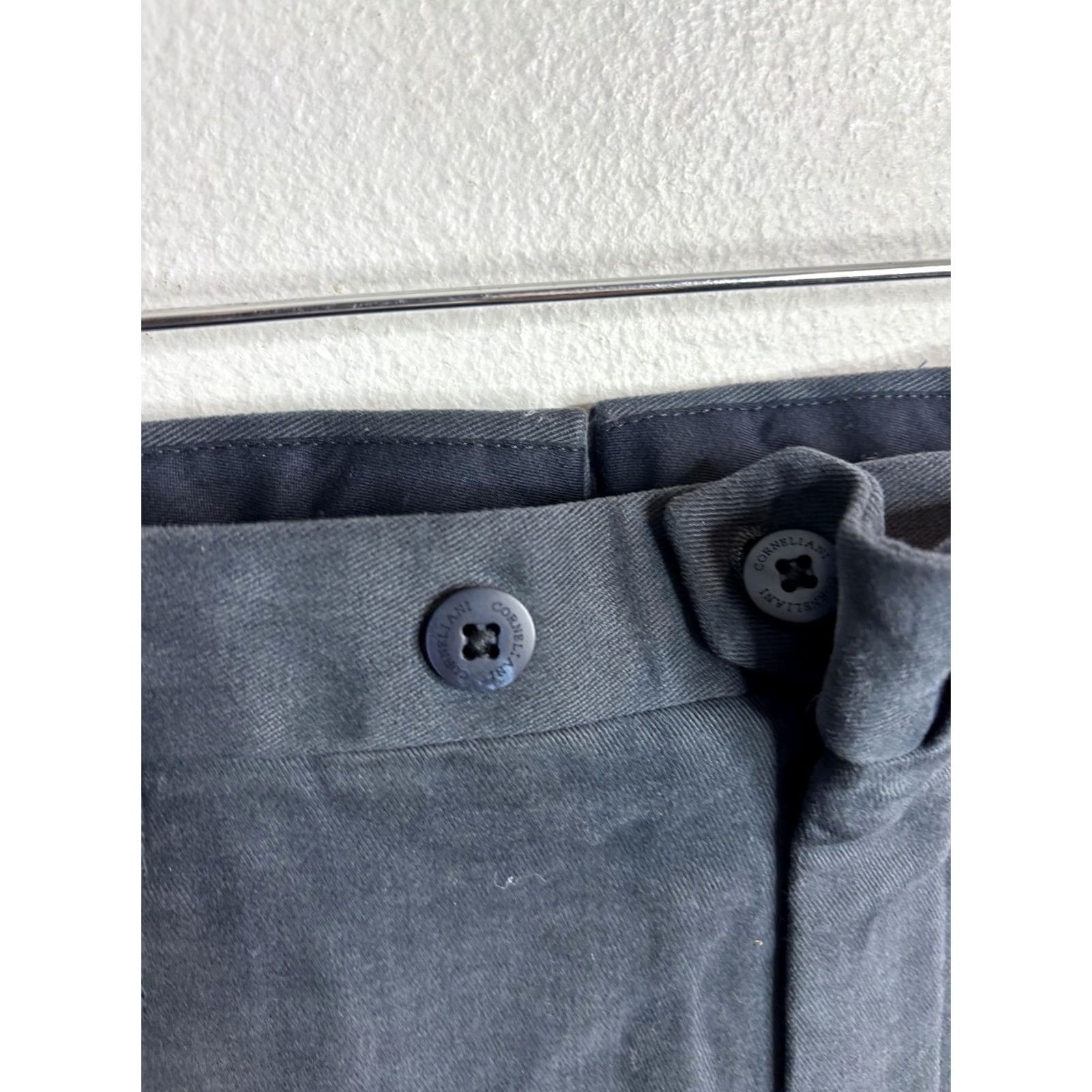 Corneliani Corneliani Pants Mens 50 Charcoal Cotton Chino Zip Back Pockets Tapered Front Flat Modern 34 in Gray Men Size US 34 / EU 50 - 3 Thumbnail