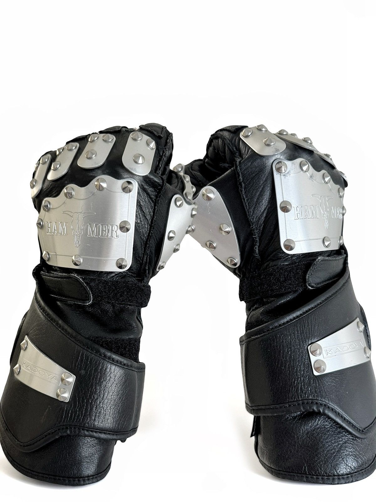 image of Kadoya Hammer Spike Studded Armor Leather Gauntlet Glove in Black, Men's