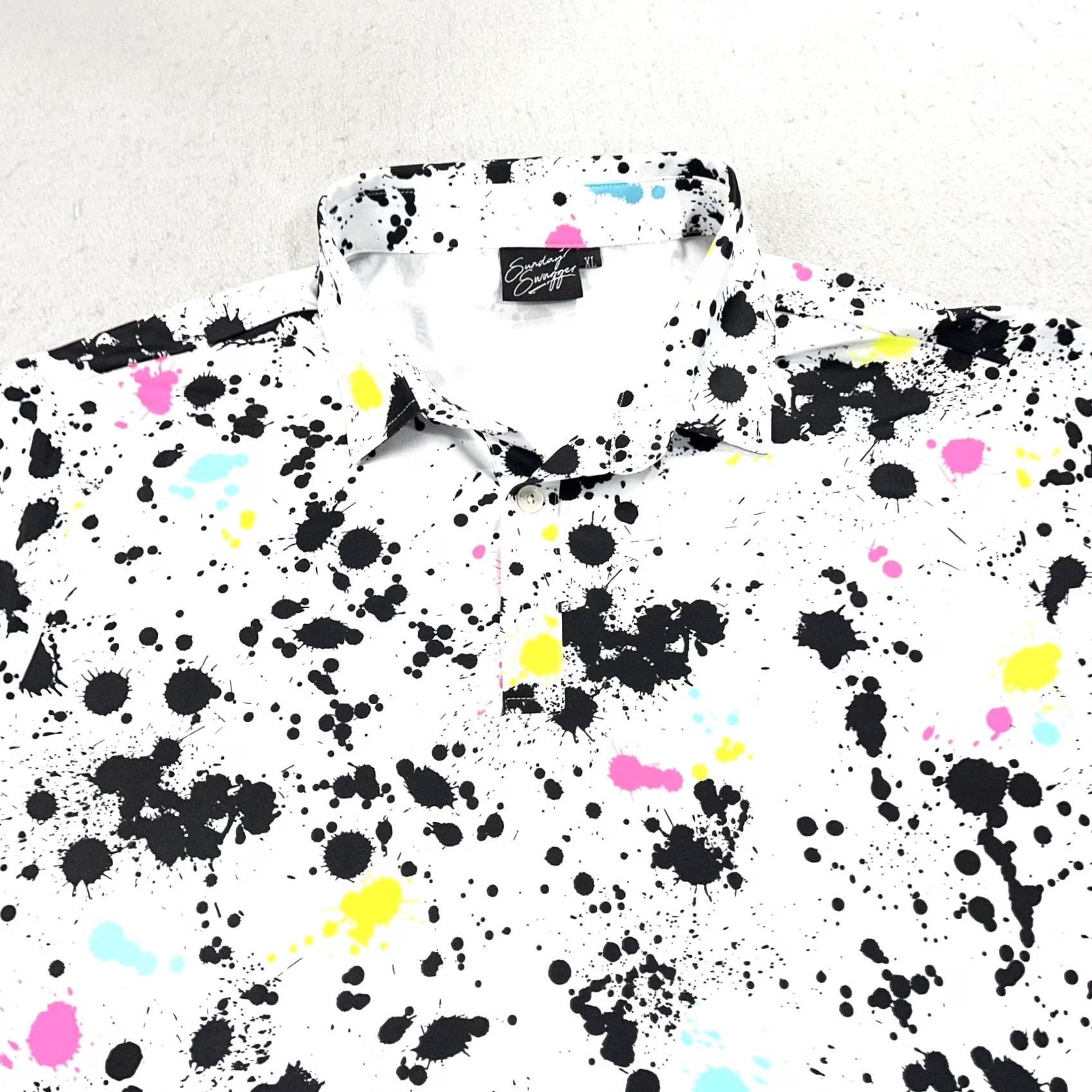 Vintage Sunday Swagger Polo Shirt Mens XL White Paint Splatter Golf Performance Shirt Size US XL / EU 56 / 4 - 2 Thumbnail