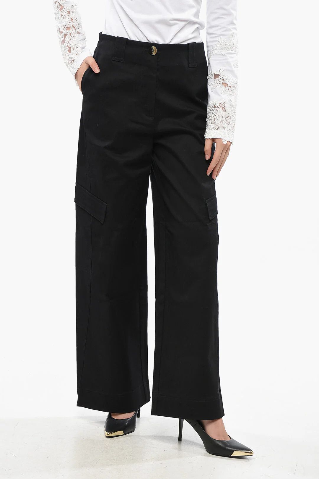 Ganni og1mm0426 Dark-Wash High-Waist Cargo Jeans in Black Size 27" / US 4 / IT 40 - 1 Thumbnail