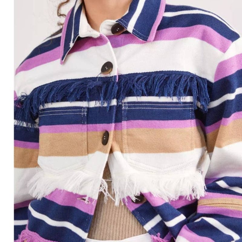 Other Alexandra Bueno Stripe Fringed Buttondown Jacket $398 SMALL Size S / US 4 / IT 40 - 2 Thumbnail