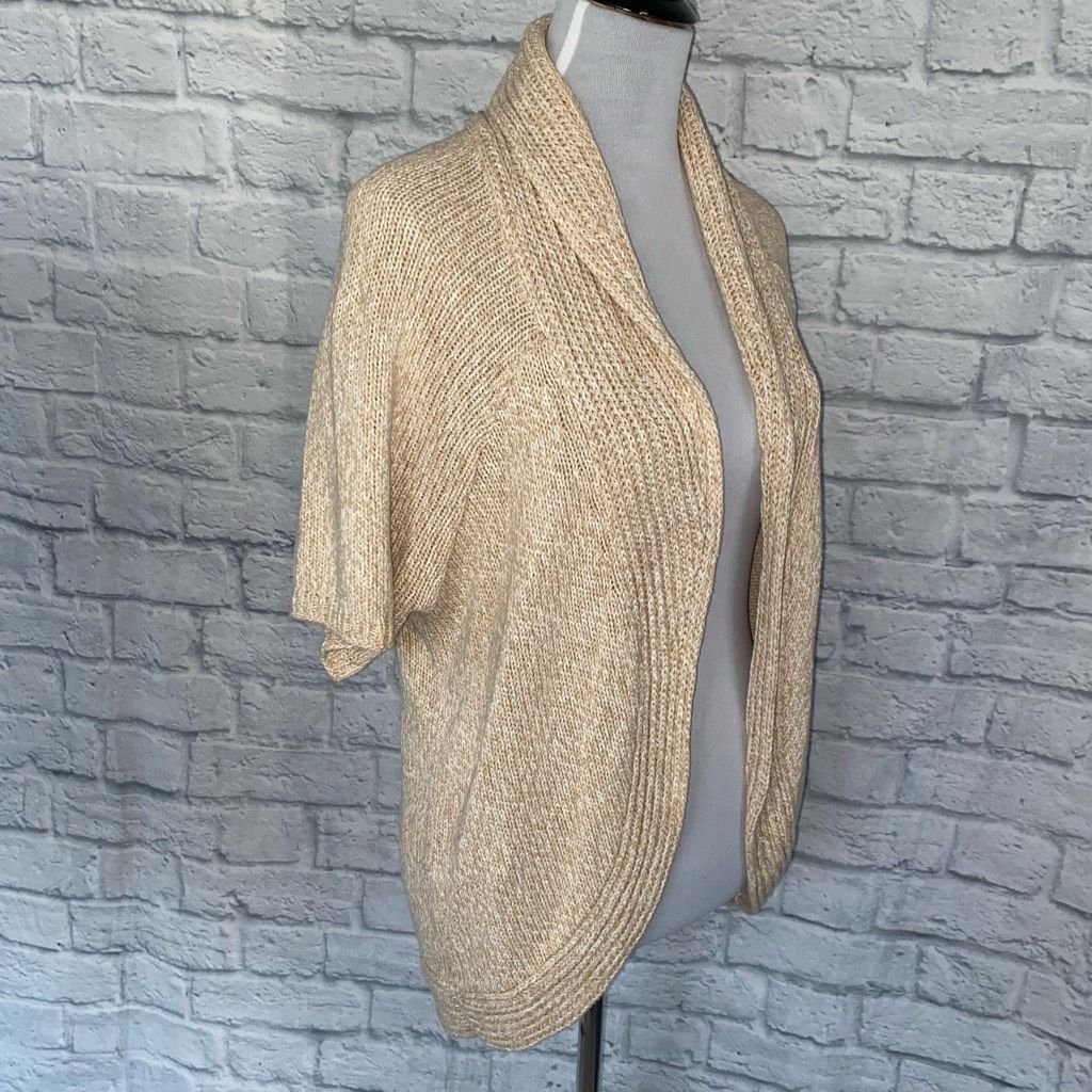 Express Express women L open front short sleeve knit cardigan beige Size L / US 10 / IT 46 - 4 Thumbnail