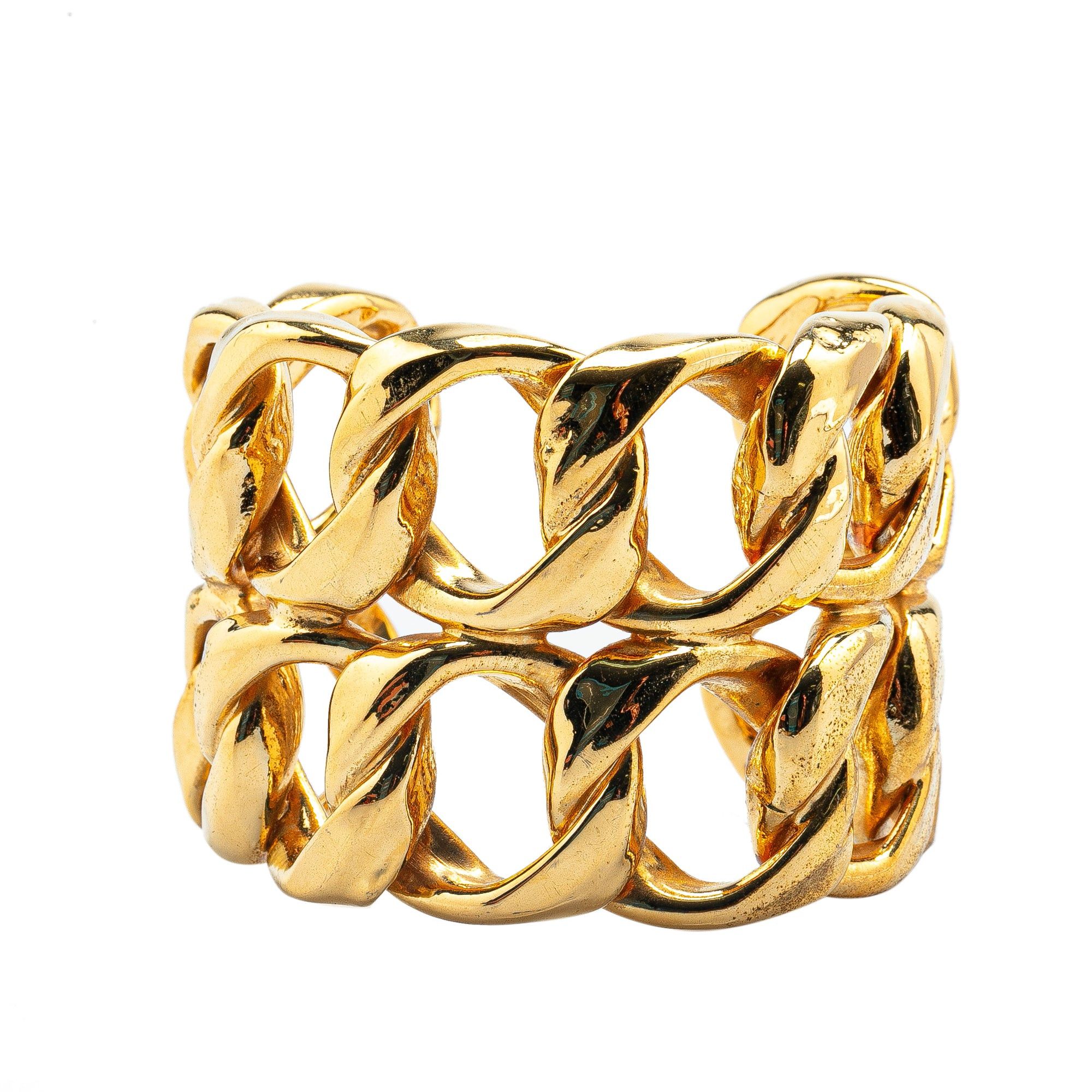 Chanel Chanel Gold Plated Double Curb Row Cuff Bracelet Gold Size ONE SIZE - 1 Thumbnail