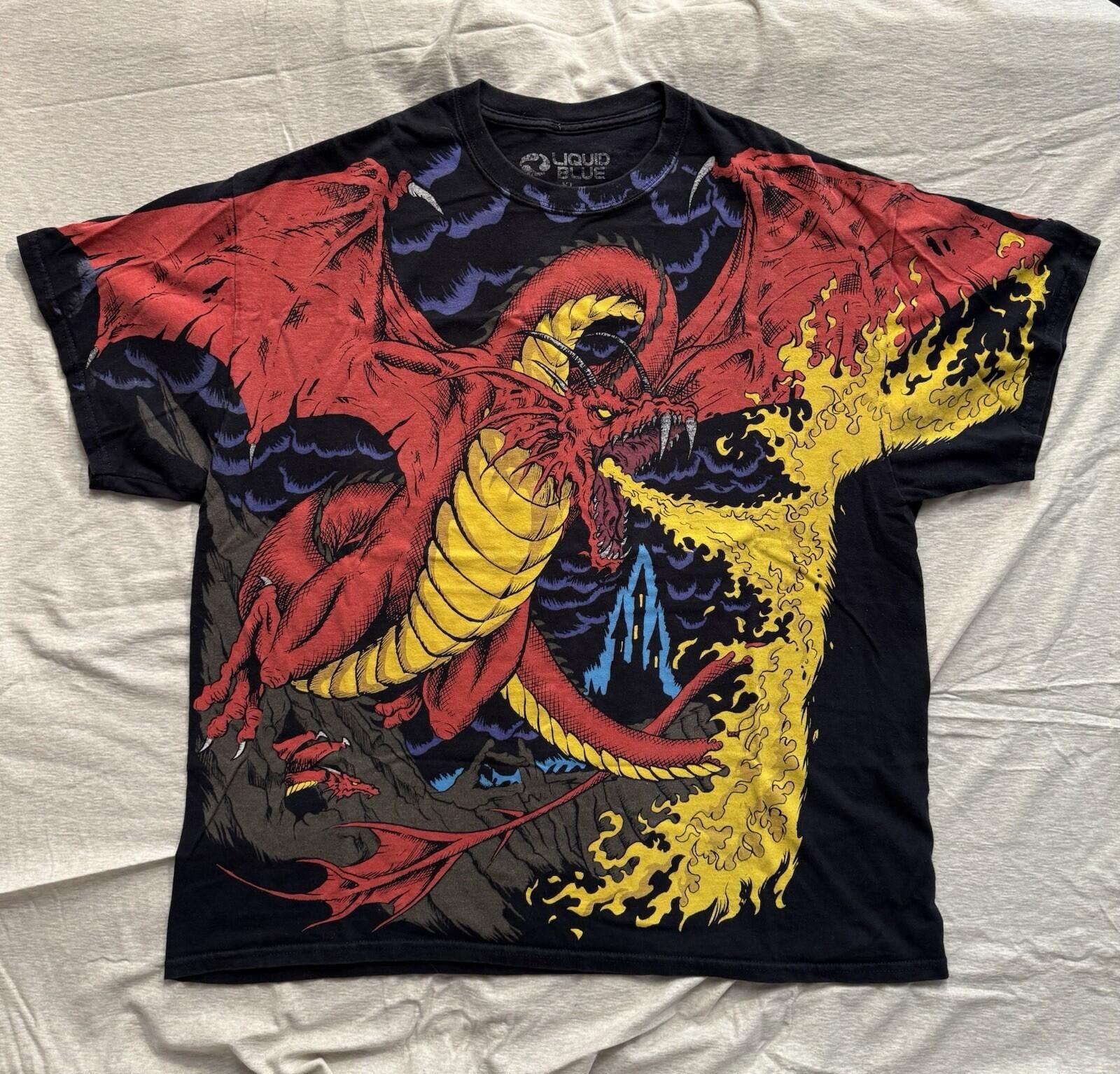 Vintage Liquid Blue Dragon Knight AOP XL T-Shirt Retro