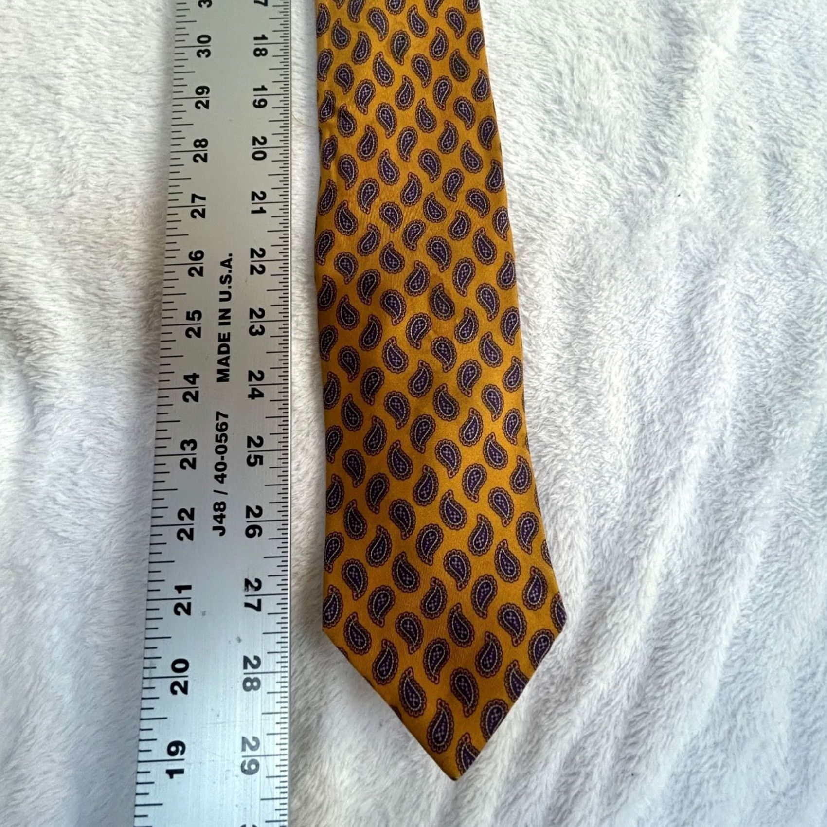 Ede & Ravenscroft Ede & Ravenscroft Men’s Woven Silk Tie Paisley Gold Purple Made in England Size ONE SIZE - 4 Thumbnail
