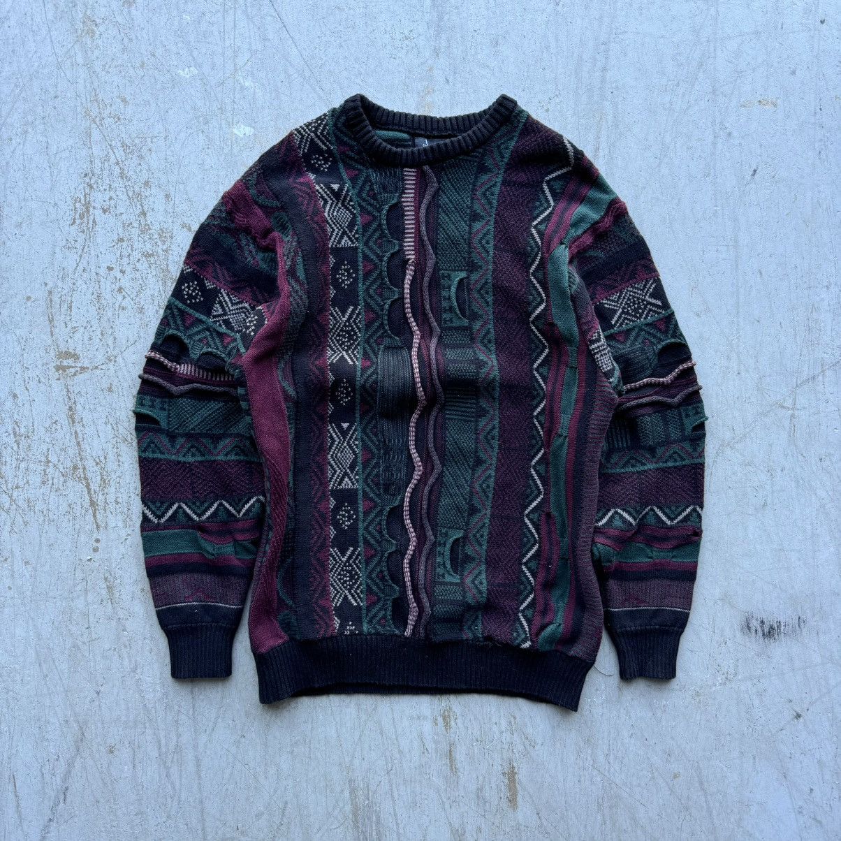 Vintage 90s Tundra Coogi Style Black Green Knit Sweater