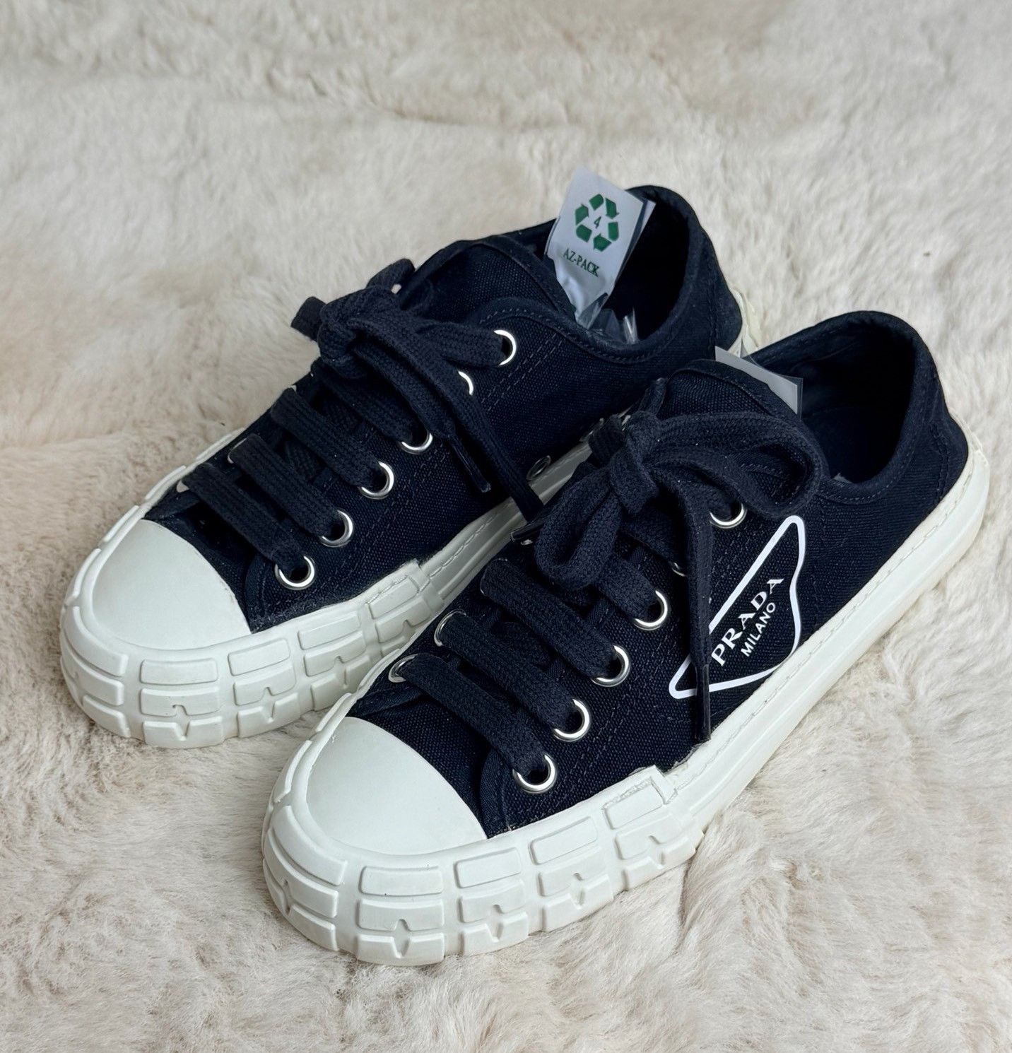 Prada Prada Canvas Blue Lowtop Sneakers us_6-5 Women Size US 6.5 / IT 36.5 - 1 Thumbnail