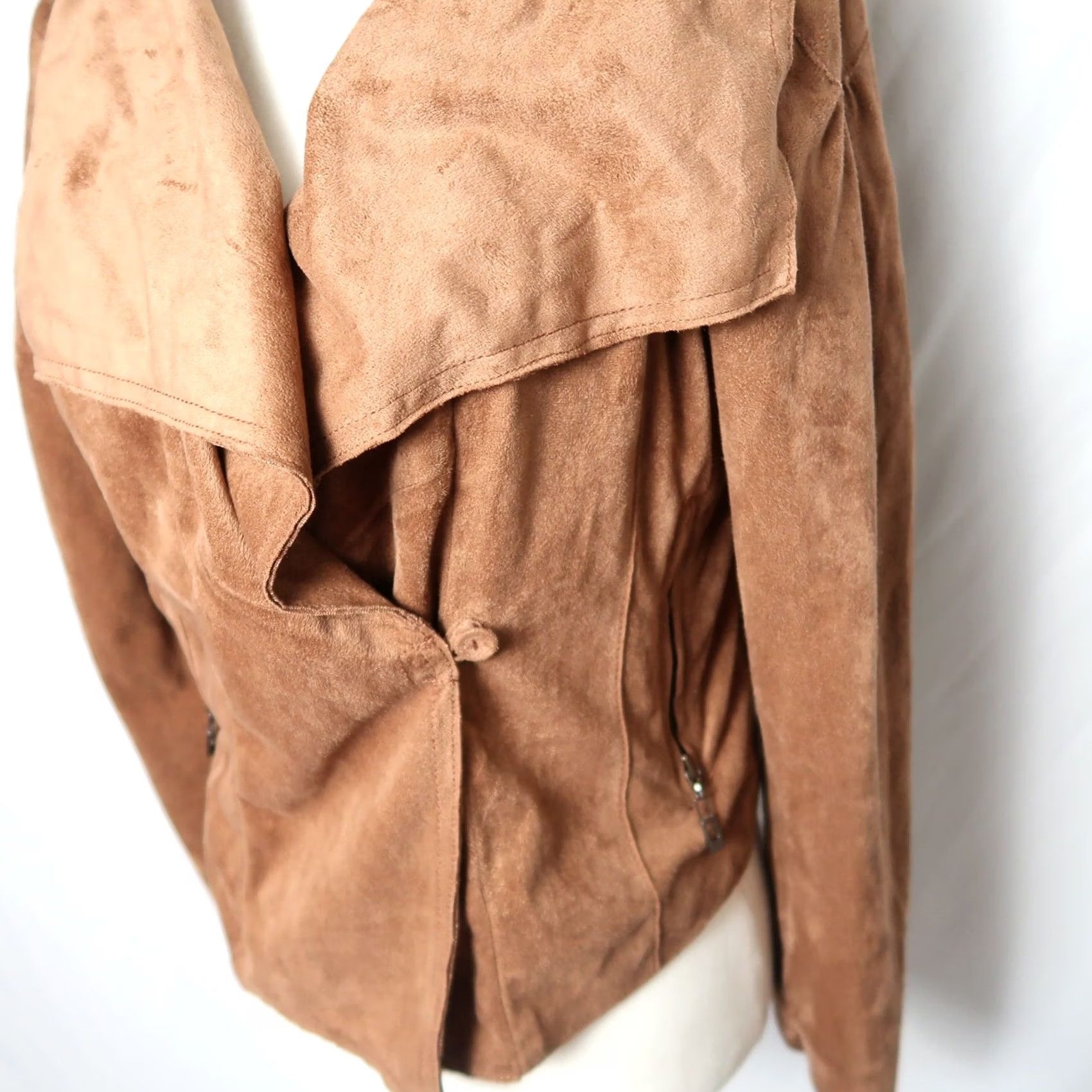 NIC+ZOE NIC+ZOE Cognac Brown Faux Suede Moto Jacket MP Woman Petite Medium M Size M / US 6-8 / IT 42-44 - 3 Thumbnail