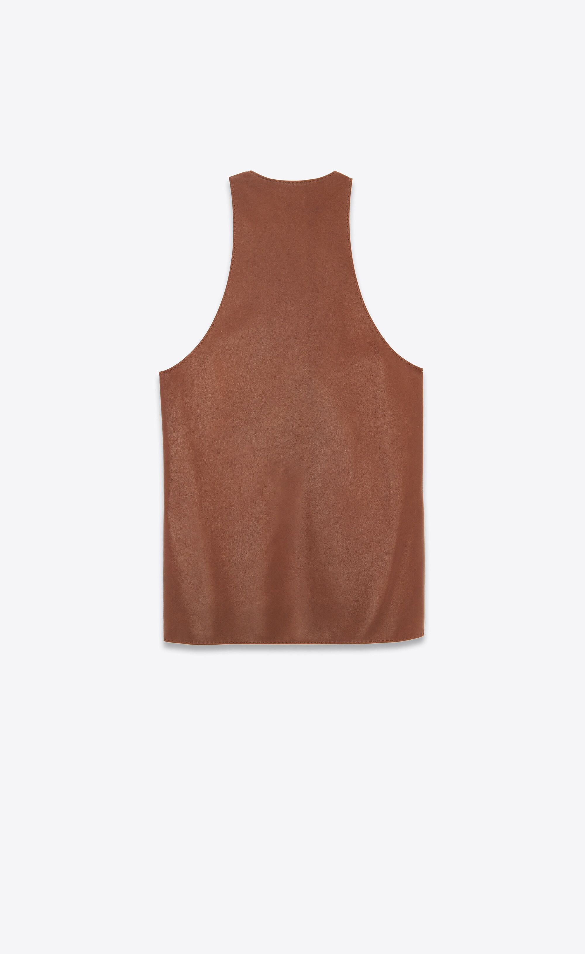Saint Laurent Paris o1s1wg110125 764913 Tank Top in Shiny Lambskin in Brown Size M / US 6-8 / IT 42-44 - 3 Thumbnail