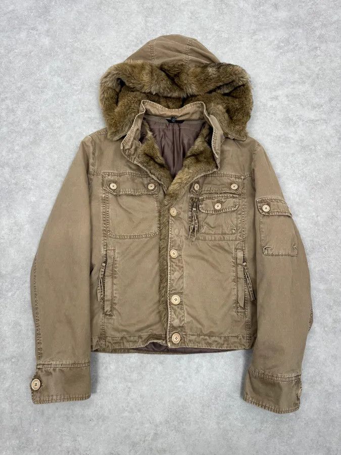 Daniele Alessandrini 2000s Daniele Alessandrini Military Beige Fur Hooded Jacket Size US S / EU 44-46 / 1 - 2 Thumbnail