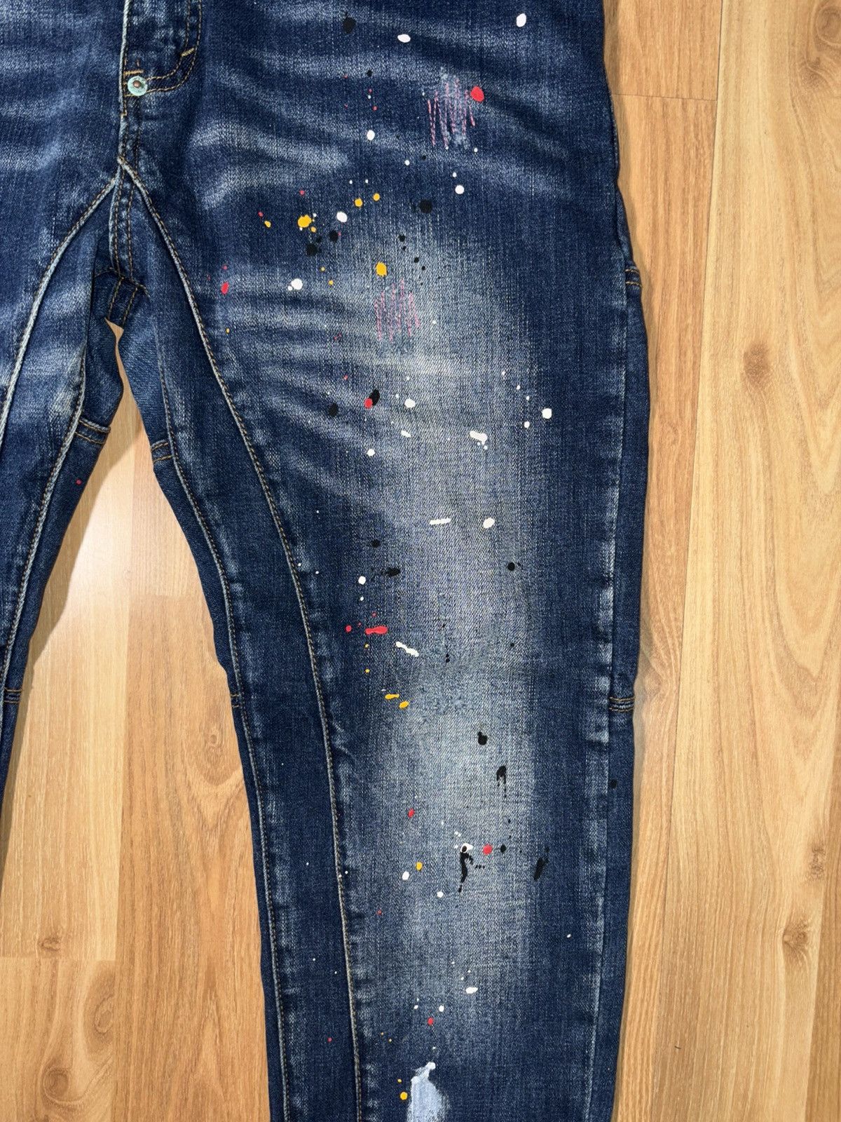 Japanese Brand YUDAN & SANCHVIL Paint Splatter Patchwork Cropped Denim Size US 34 / EU 50 - 7 Thumbnail