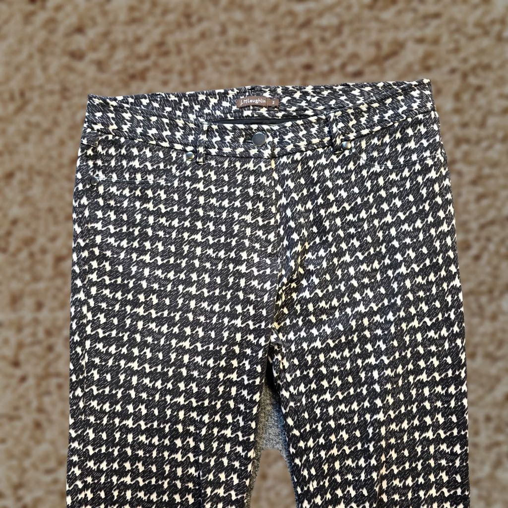 J.McLaughlin J. McLaughlin Pants Womens Size 2 Gray Abstract Houndstooth Stretch Skinny Casual Trousers Size 26" / US 2 / IT 38 - 1 Thumbnail